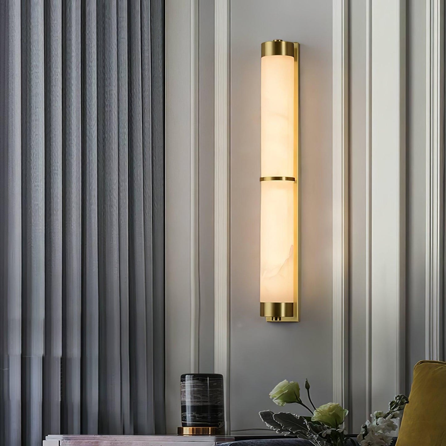 Cylindra Alabaster Brass Wall Light - YIOSI