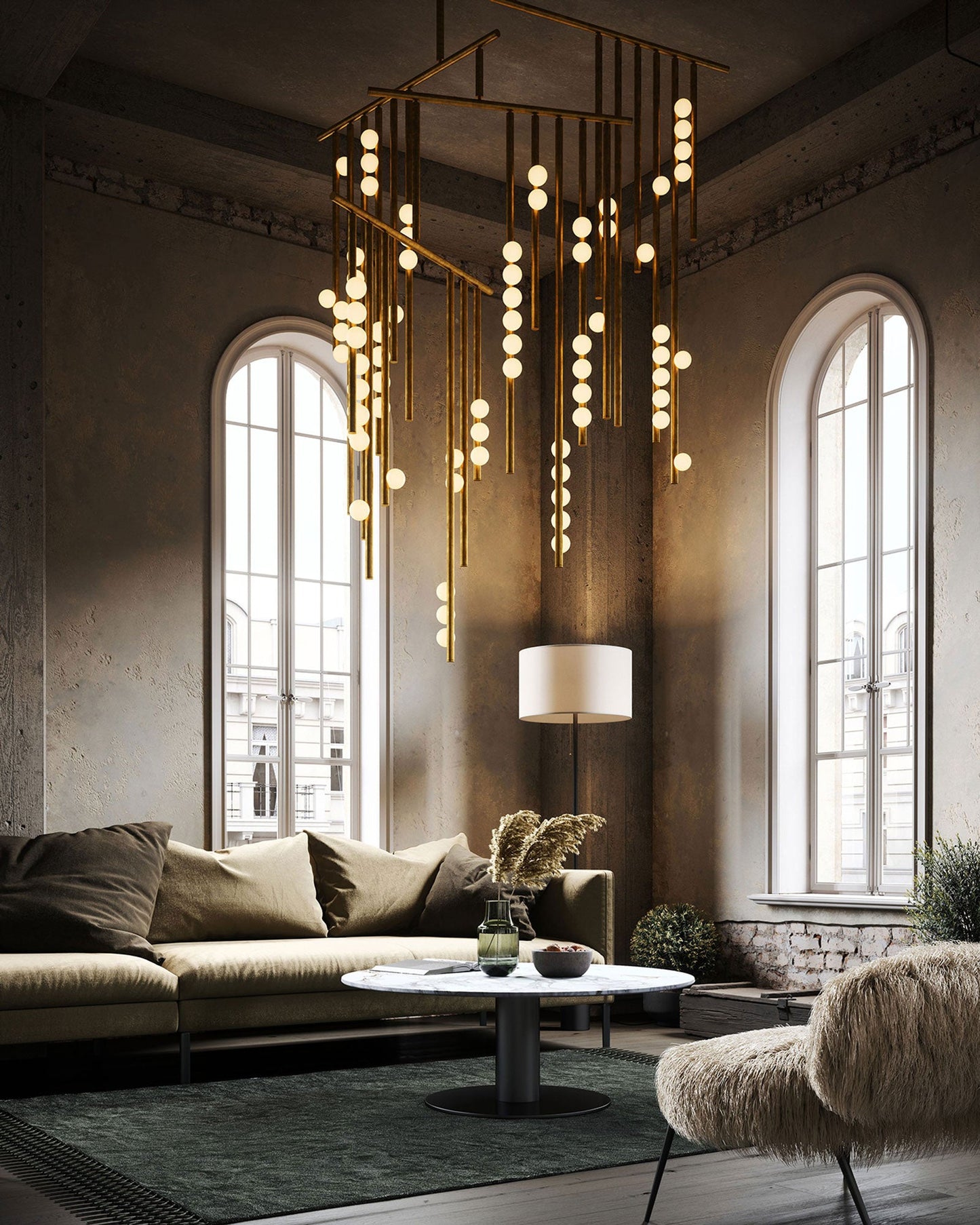 Brass Glass Drop Chandelier - YIOSI