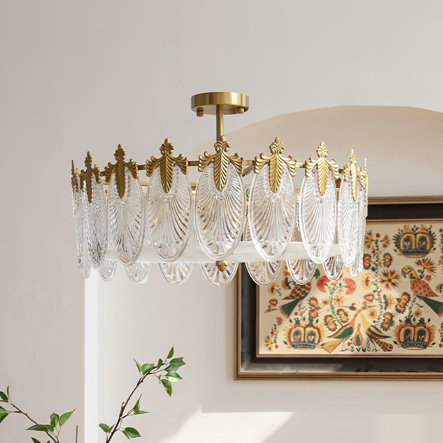 Decorative Pattern Glass Round Chandelier - YIOSI