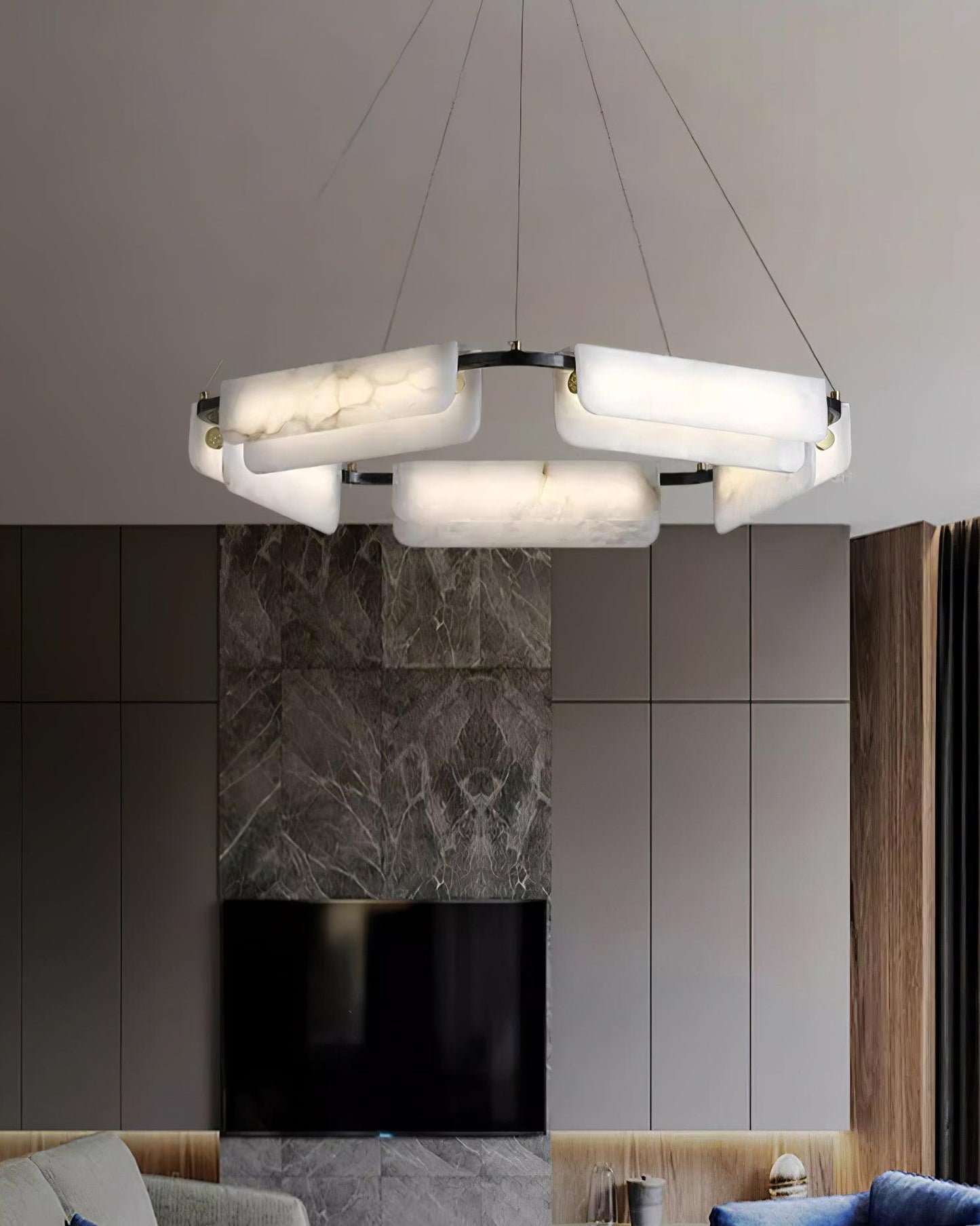 Delia Black & White Alabaster Chandelier with Integrated LED