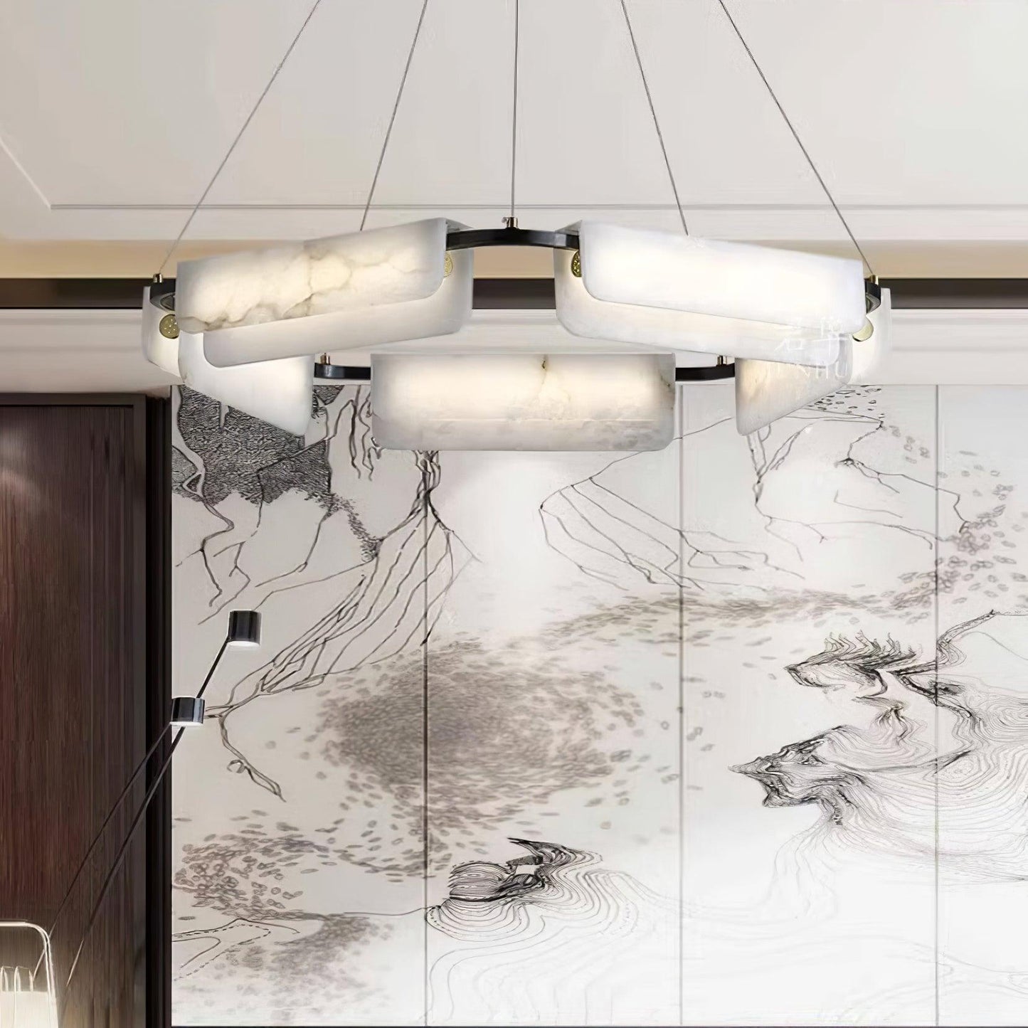 Delia Black & White Alabaster Chandelier with Integrated LED