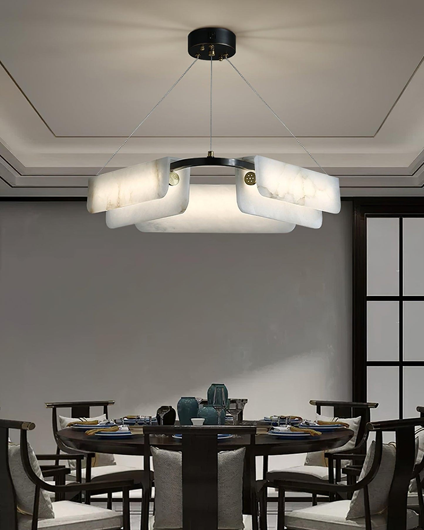 Delia Black & White Alabaster Chandelier with Integrated LED