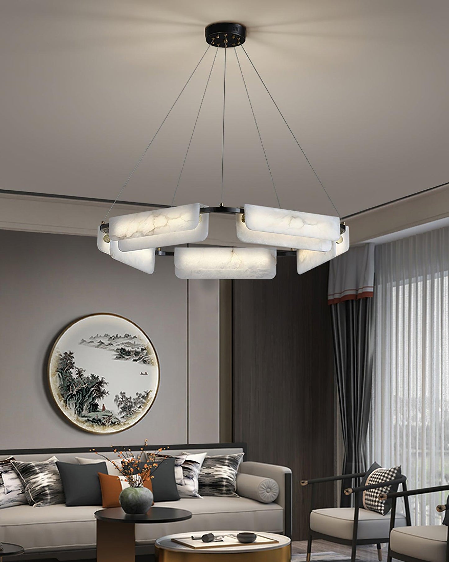 Delia Black & White Alabaster Chandelier with Integrated LED