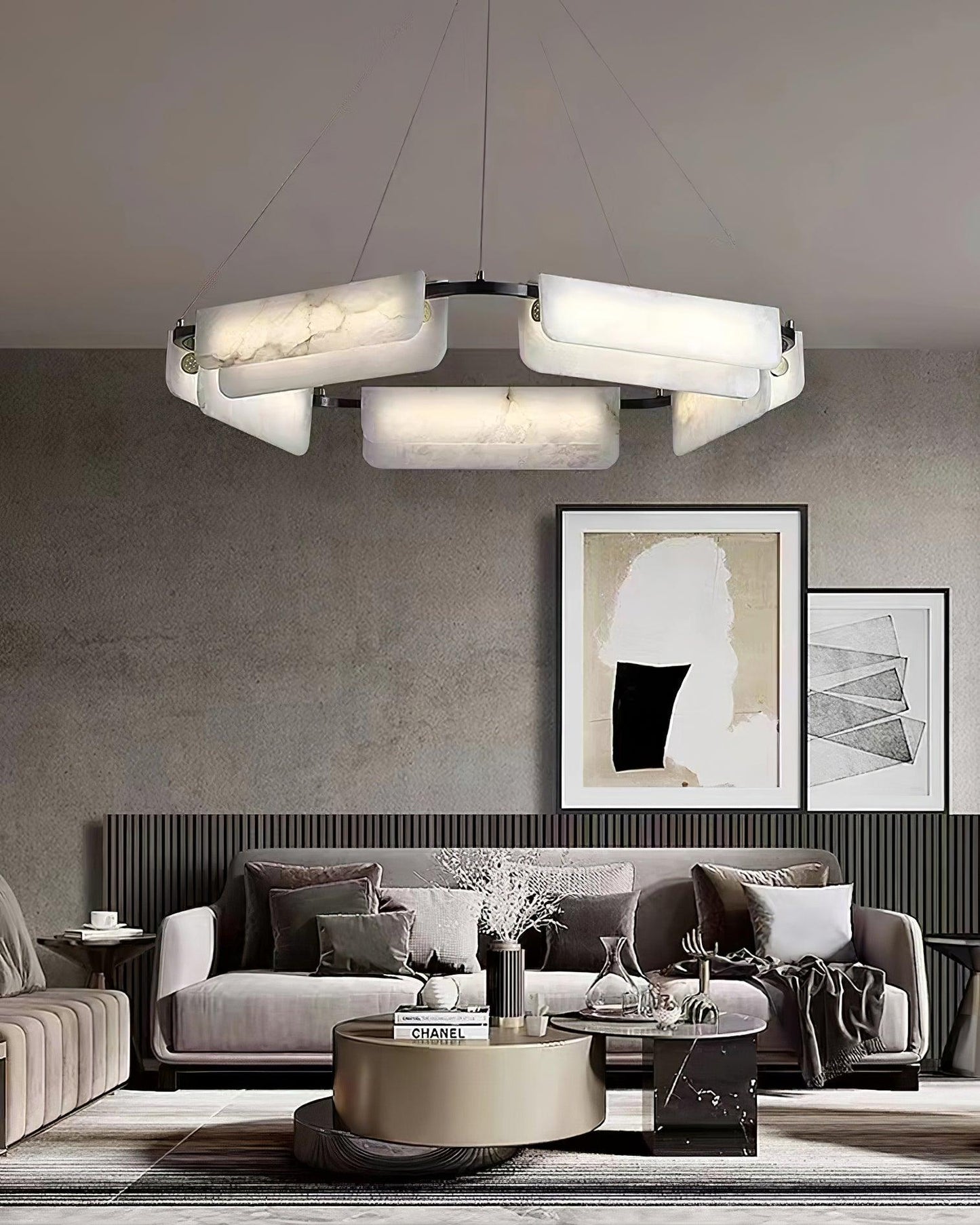 Delia Black & White Alabaster Chandelier with Integrated LED