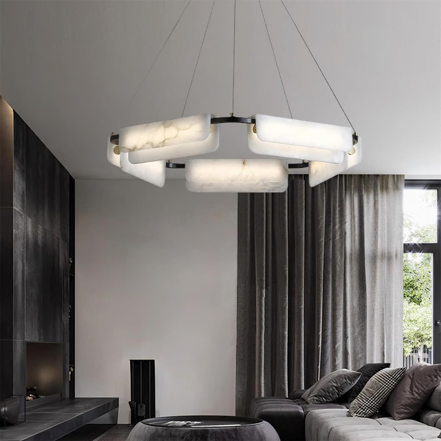 Delia Black & White Alabaster Chandelier with Integrated LED
