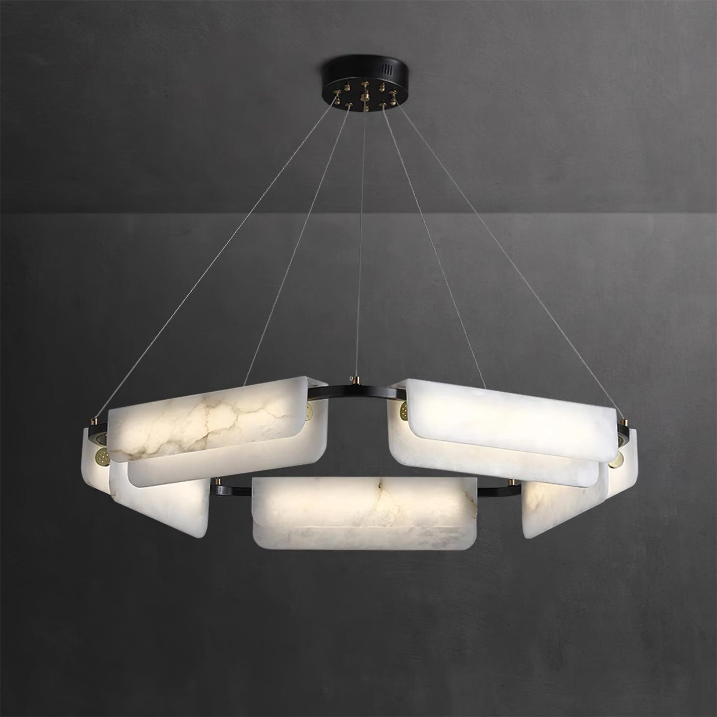 Delia Black & White Alabaster Chandelier with Integrated LED
