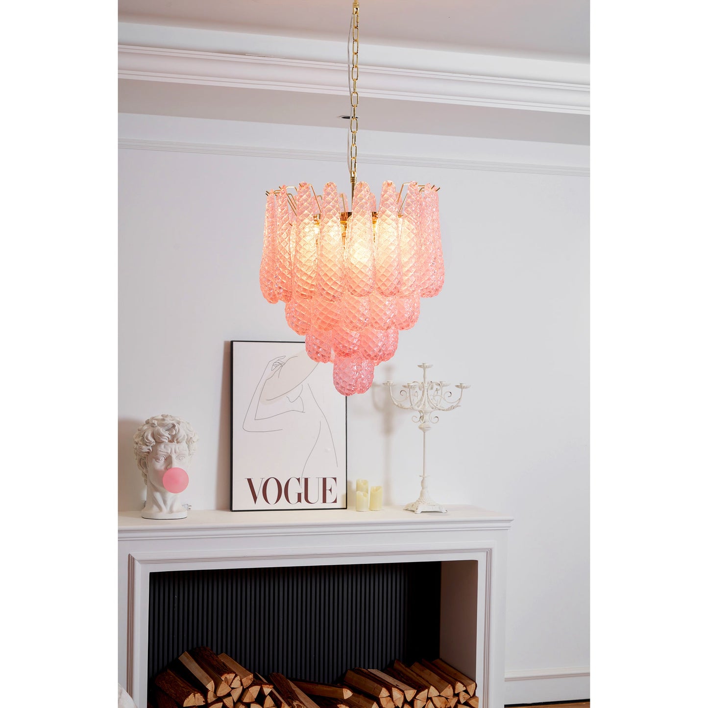 Murano Pink Glass Droplet Chandelier - YIOSI