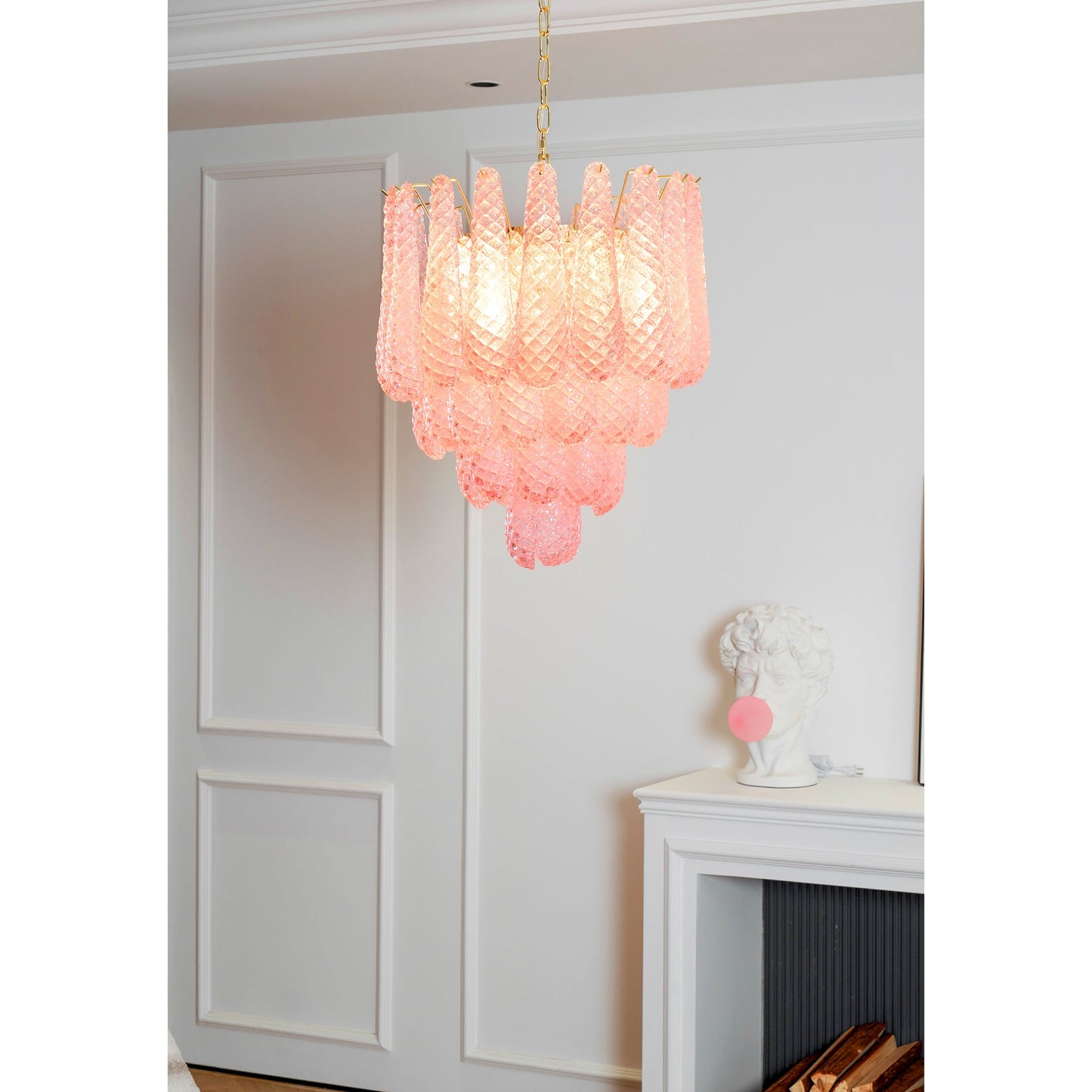 Murano Pink Glass Droplet Chandelier - YIOSI
