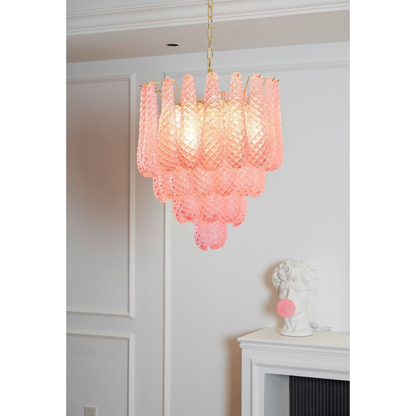 Murano Pink Glass Droplet Chandelier - YIOSI