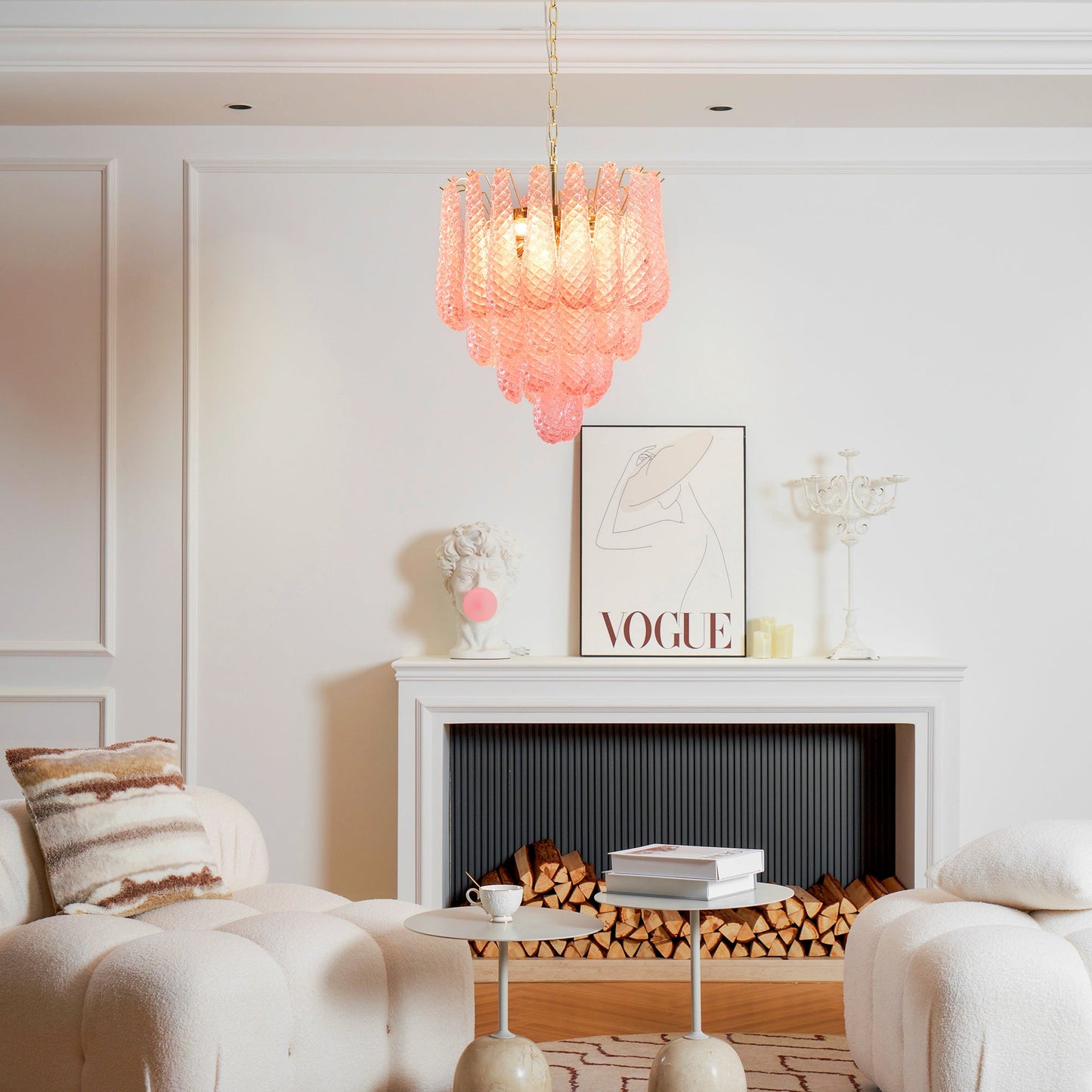 Murano Pink Glass Droplet Chandelier - YIOSI