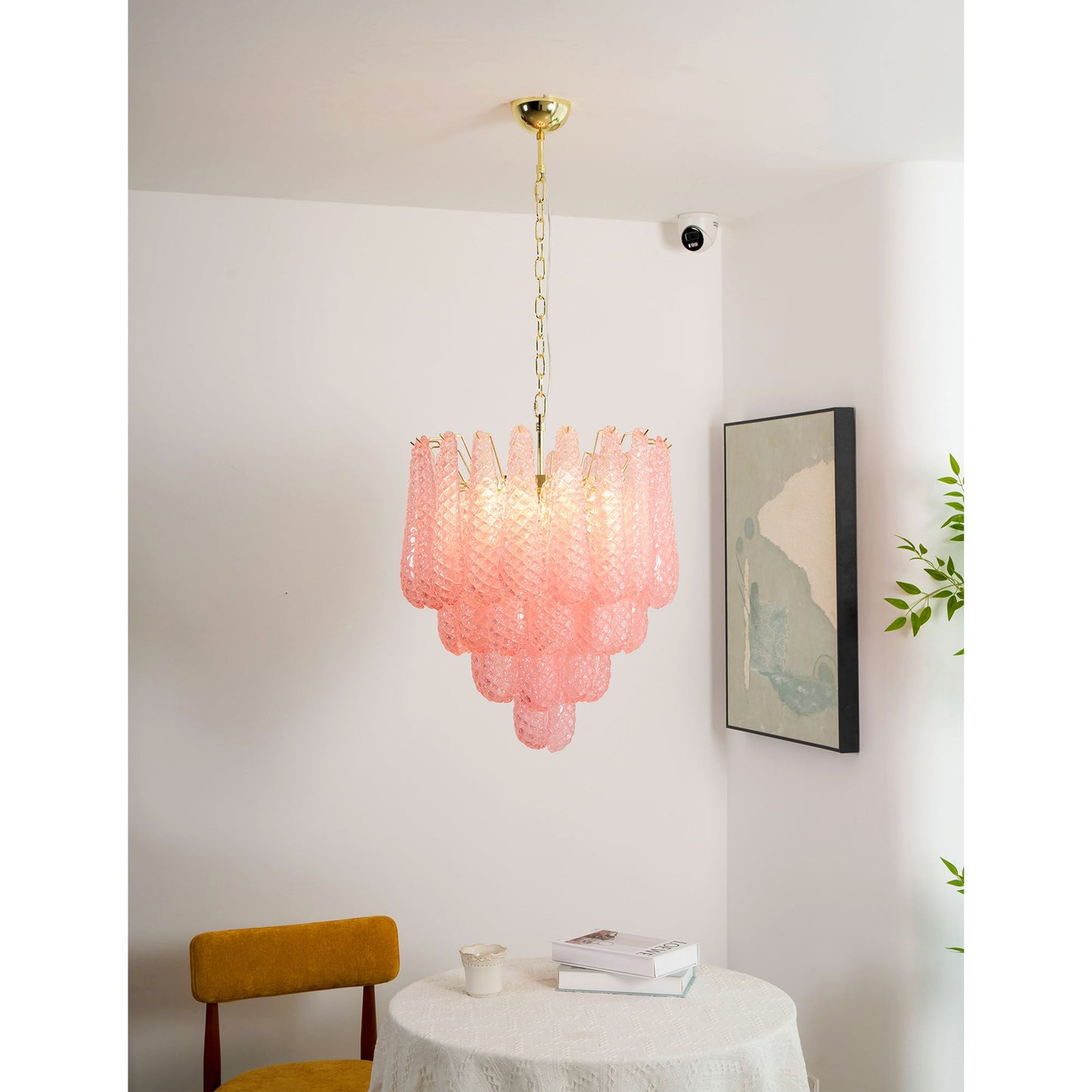 Murano Pink Glass Droplet Chandelier - YIOSI
