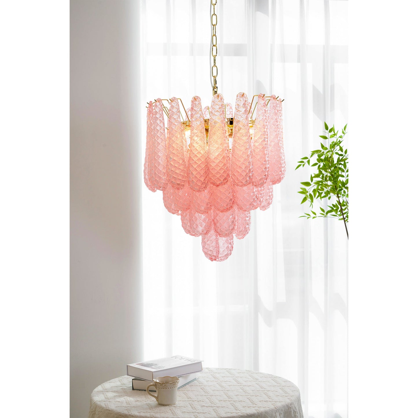 Murano Pink Glass Droplet Chandelier - YIOSI