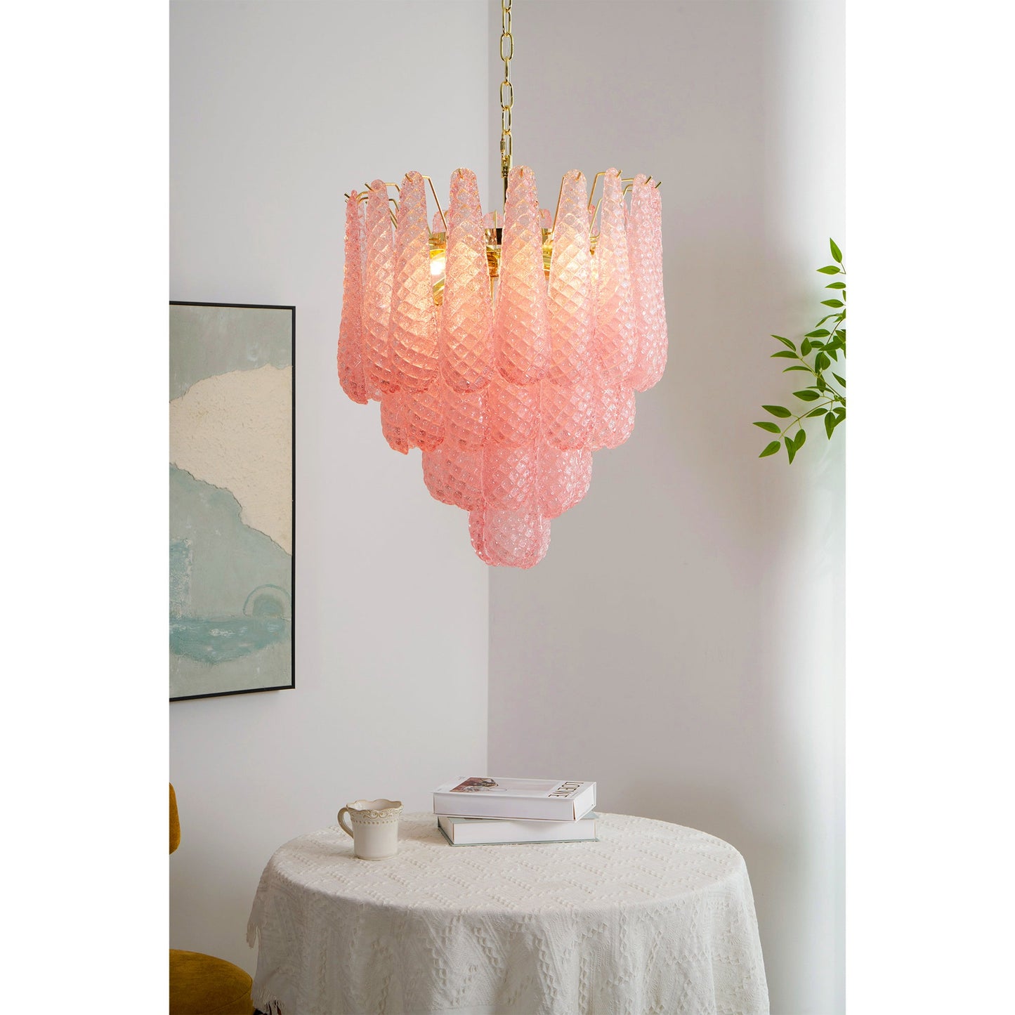 Murano Pink Glass Droplet Chandelier - YIOSI