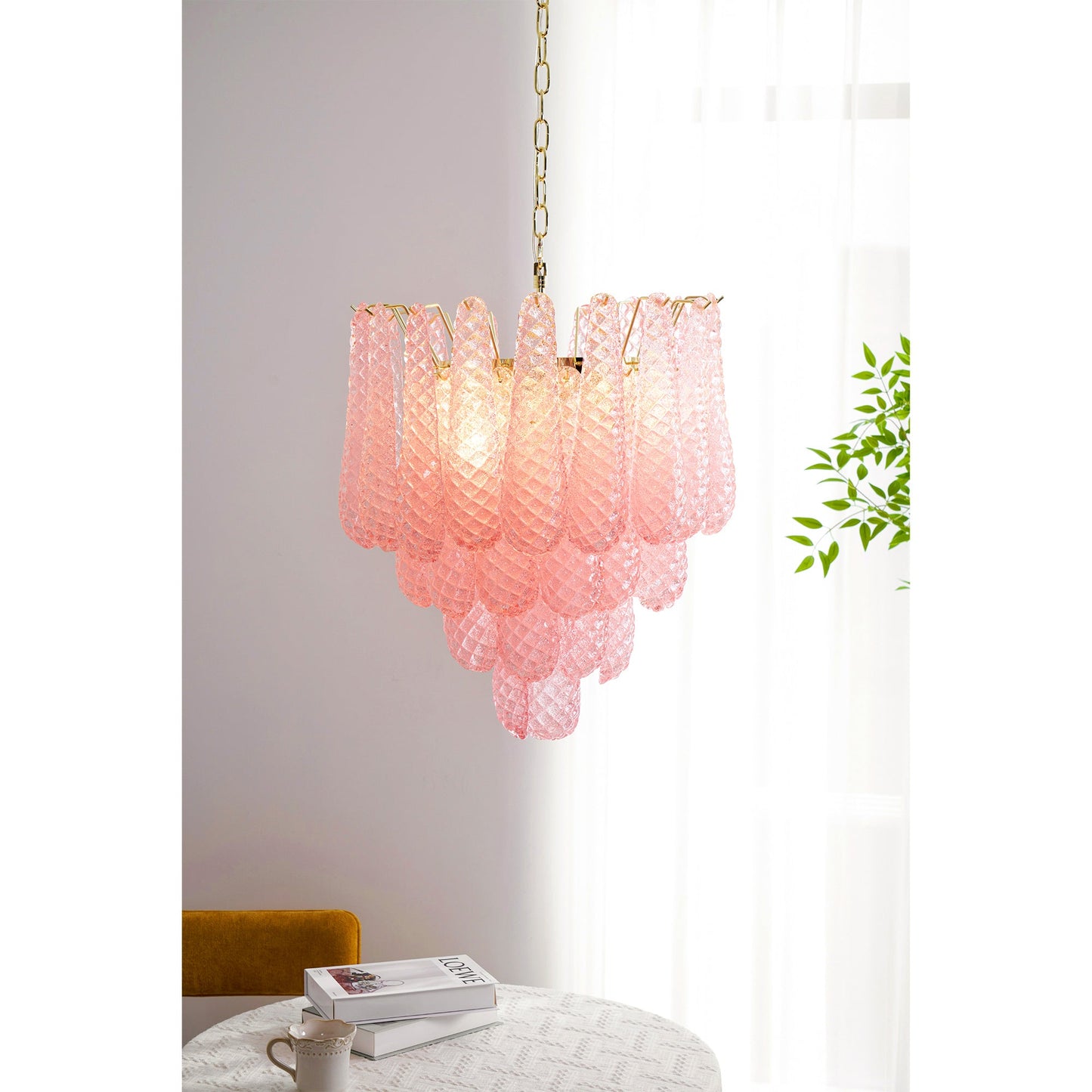Murano Pink Glass Droplet Chandelier - YIOSI