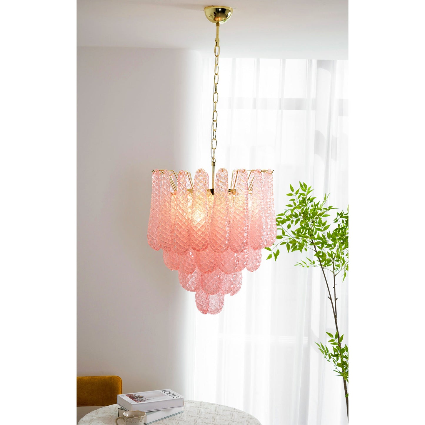 Murano Pink Glass Droplet Chandelier - YIOSI