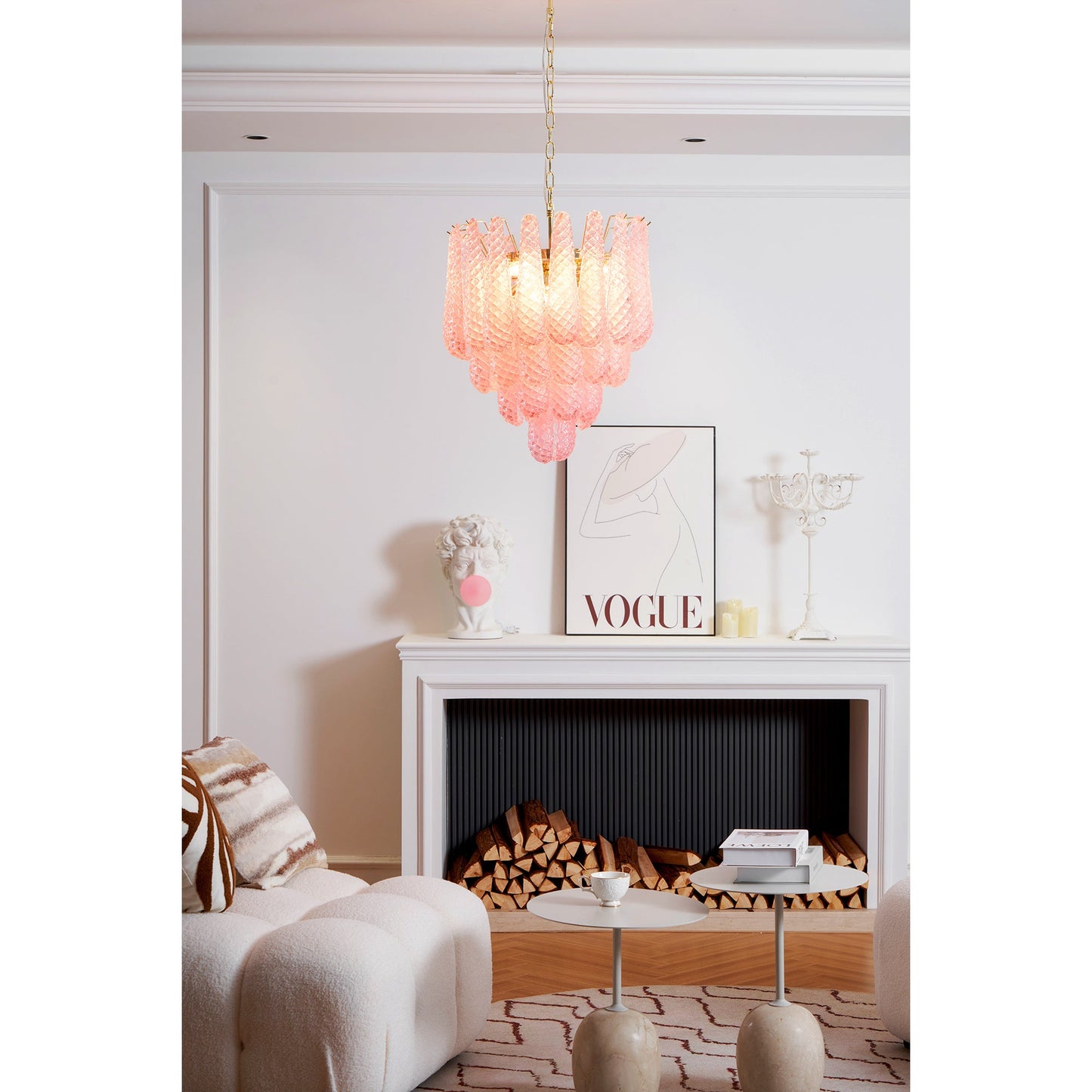 Murano Pink Glass Droplet Chandelier - YIOSI