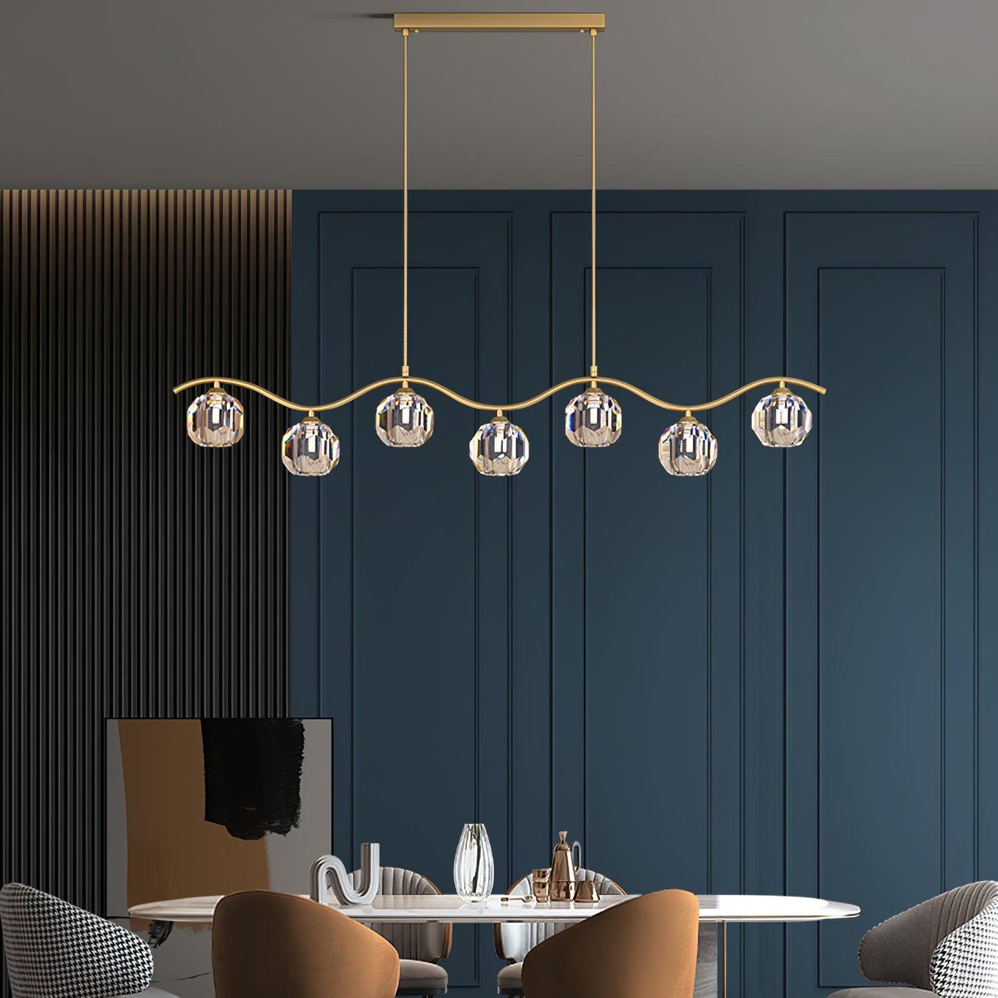 Eara Brass Crystal Chandelier with Adjustable LED Light