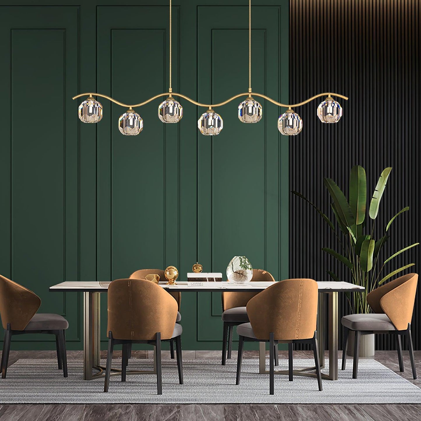 Eara Brass Crystal Chandelier with Adjustable LED Light
