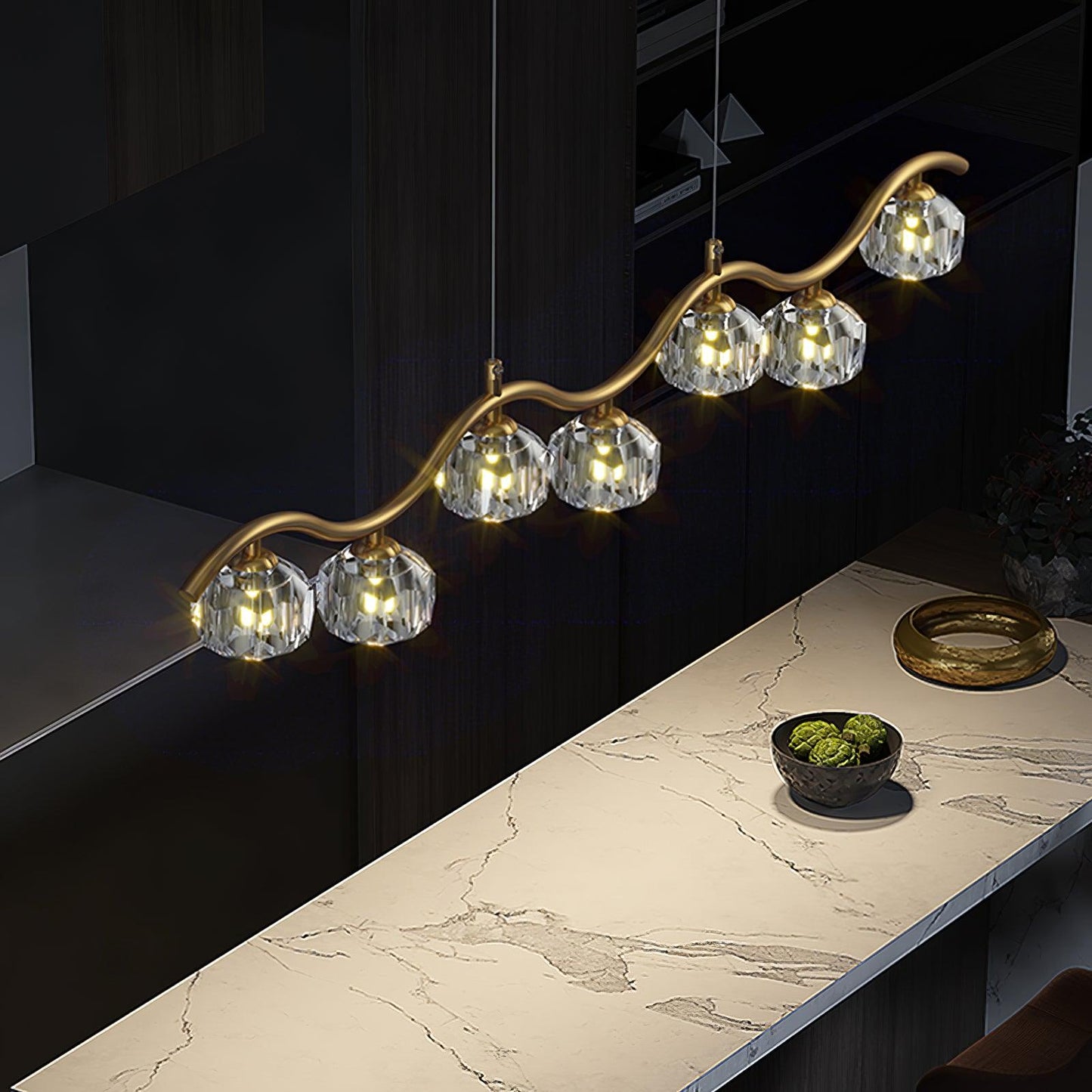 Eara Brass Crystal Chandelier with Adjustable LED Light
