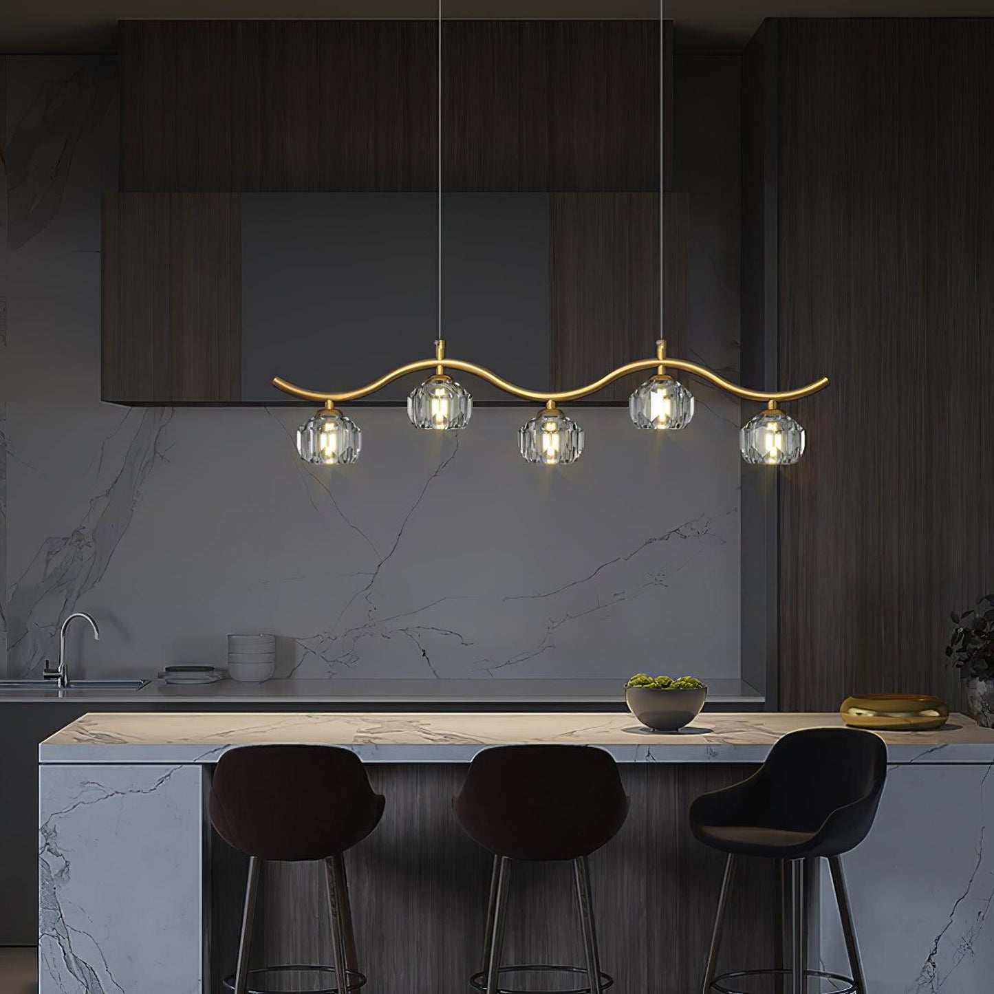 Eara Brass Crystal Chandelier with Adjustable LED Light