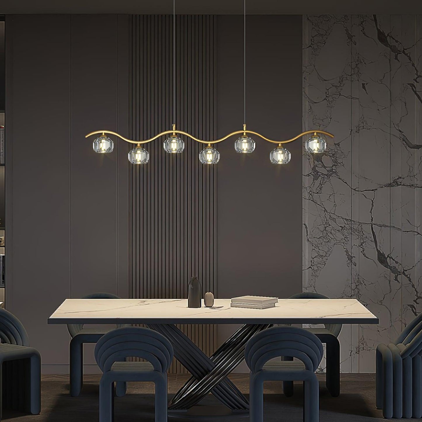 Eara Brass Crystal Chandelier with Adjustable LED Light