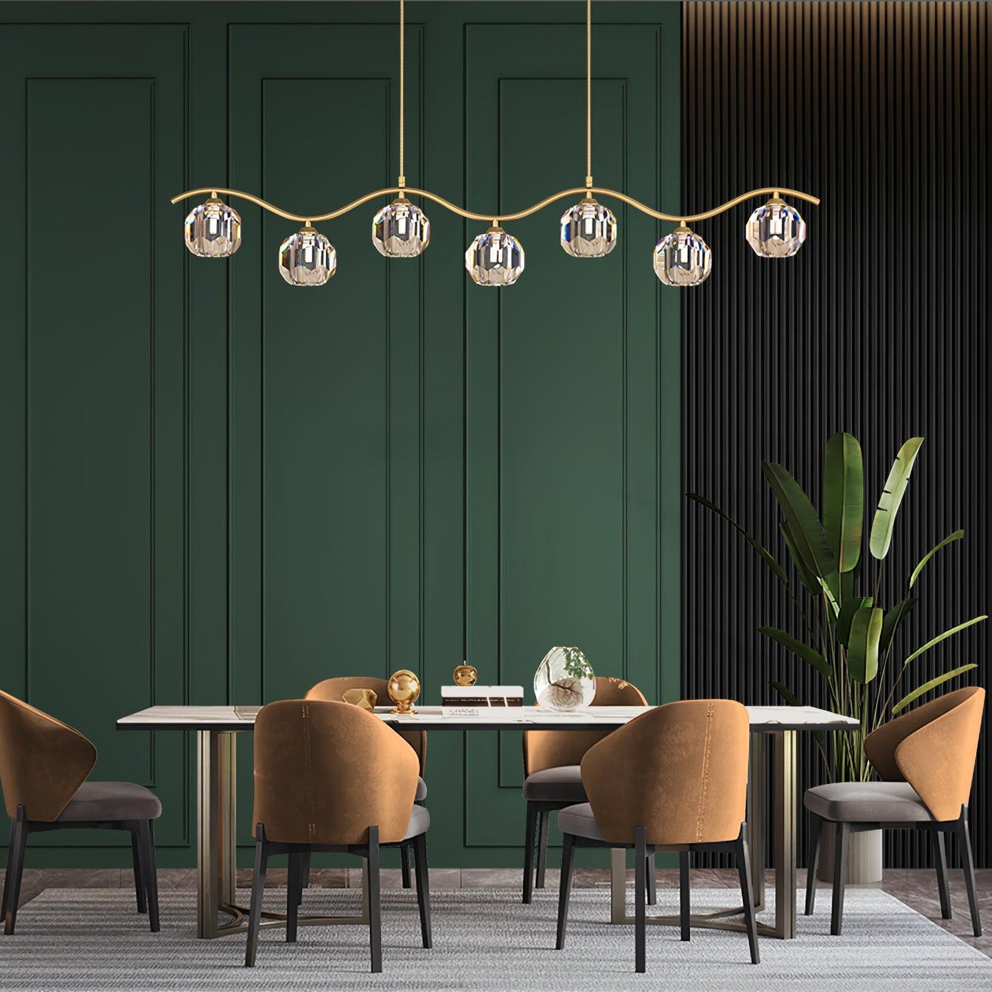 Eara Brass Crystal Chandelier with Adjustable LED Light
