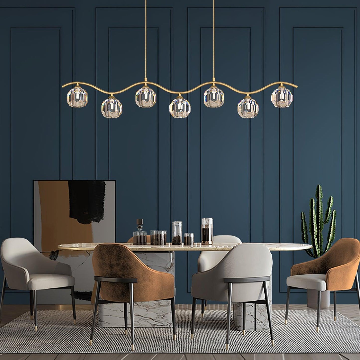 Eara Brass Crystal Chandelier with Adjustable LED Light