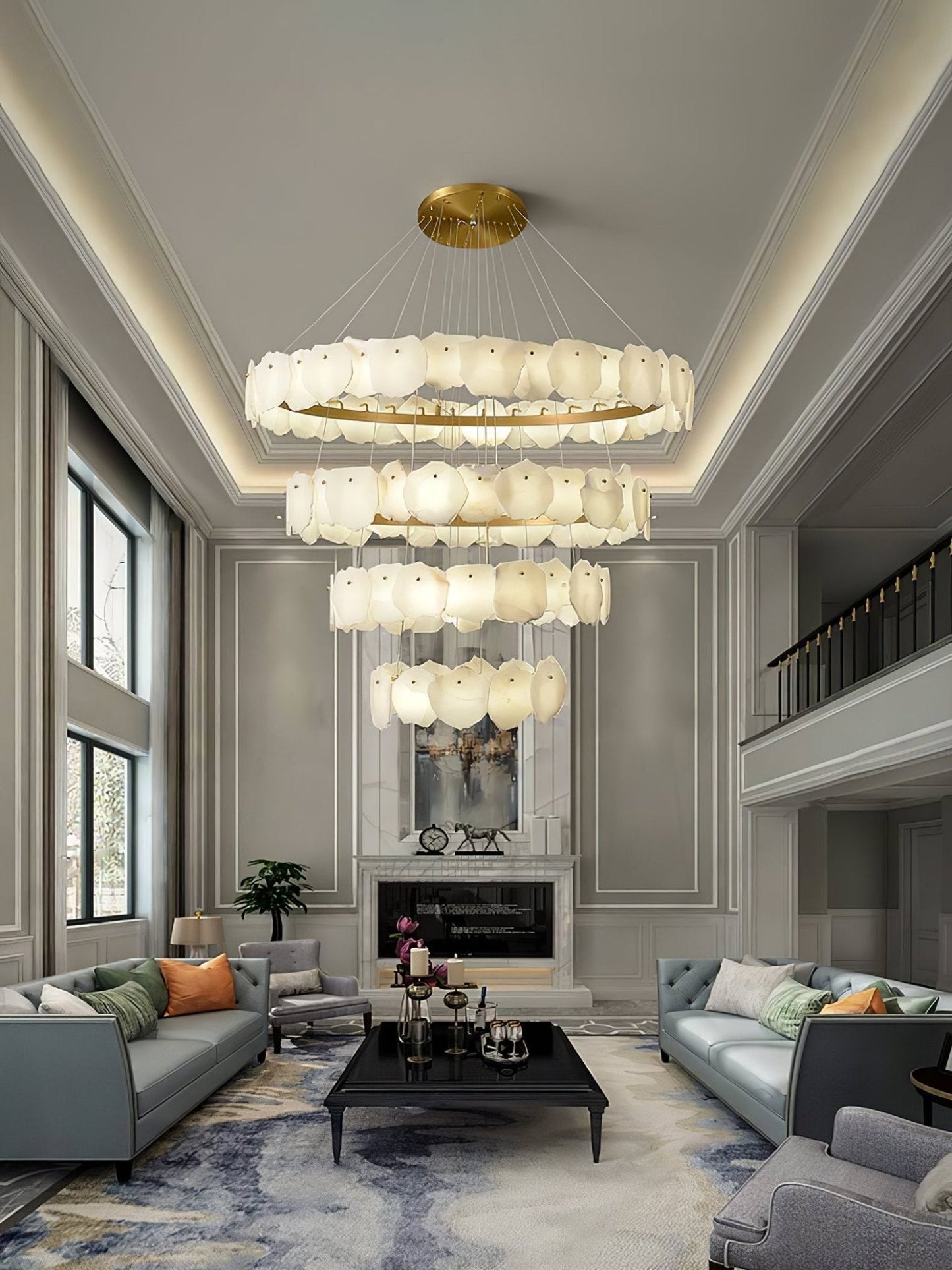 Ecliptica Spiral Alabaster Chandelier – Gold & White 4‑6 Layer Luxury Ceiling Light