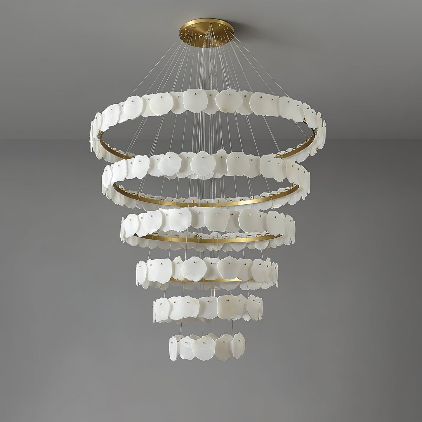 Ecliptica Spiral Alabaster Chandelier – Gold & White 4‑6 Layer Luxury Ceiling Light