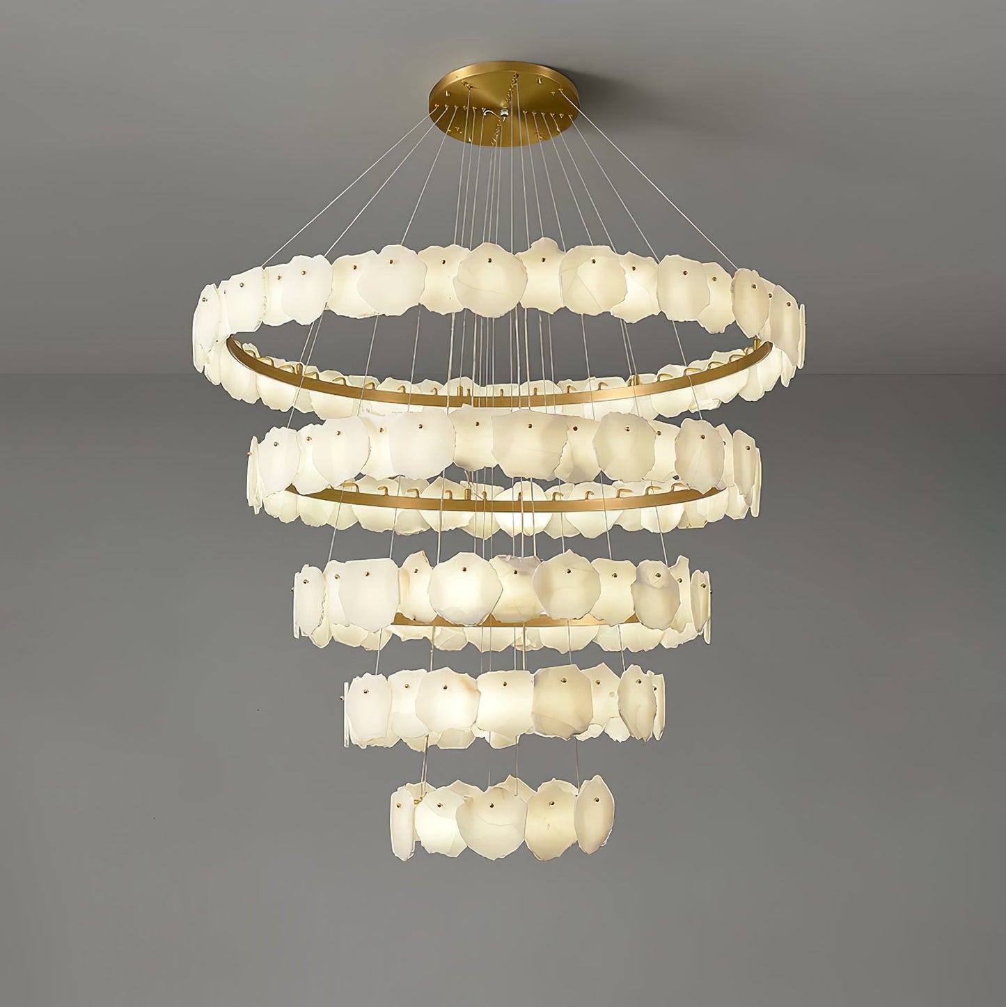 Ecliptica Spiral Alabaster Chandelier – Gold & White 4‑6 Layer Luxury Ceiling Light