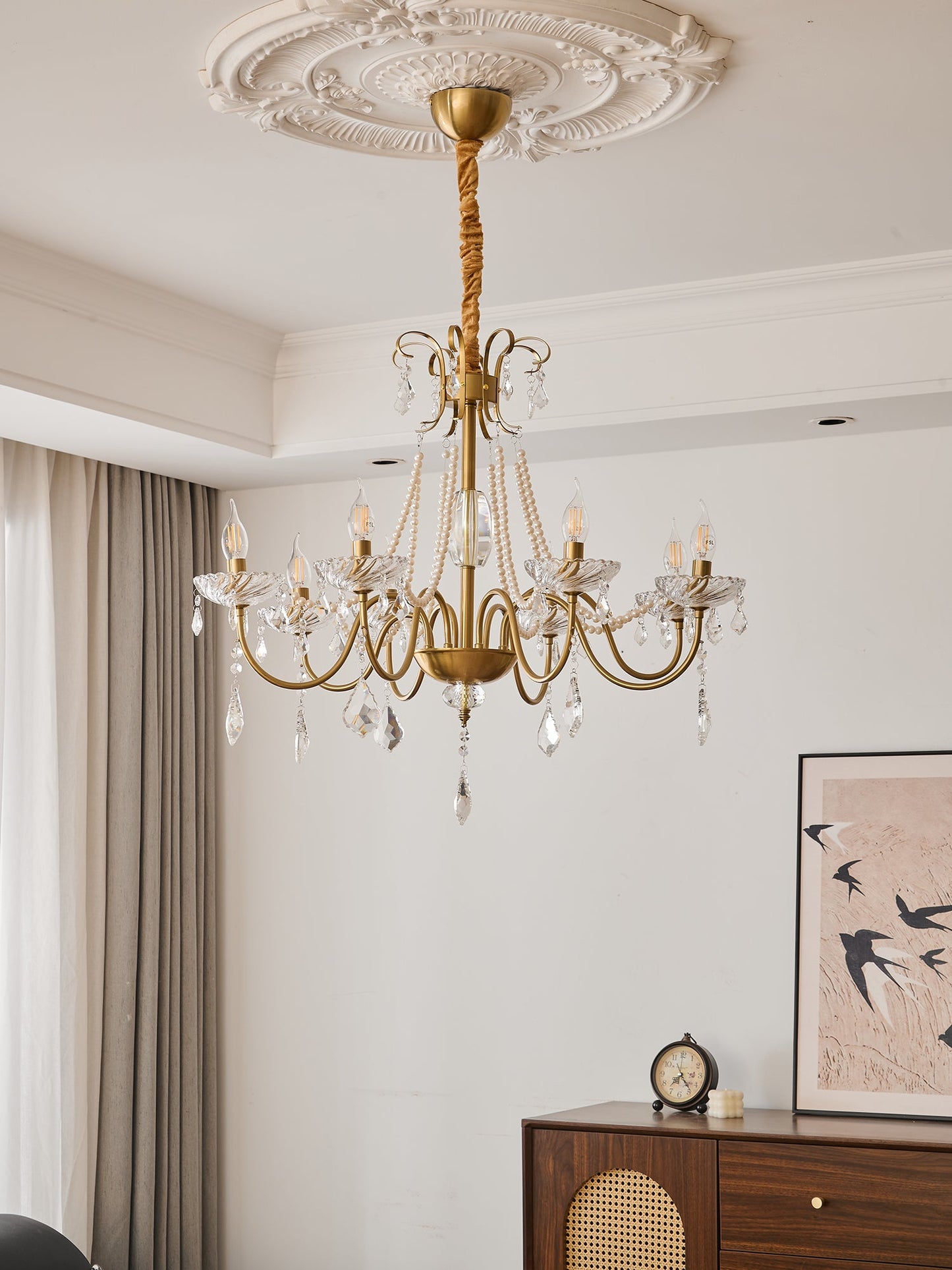 Evaria Crystal Pearl Chandelier - YIOSI