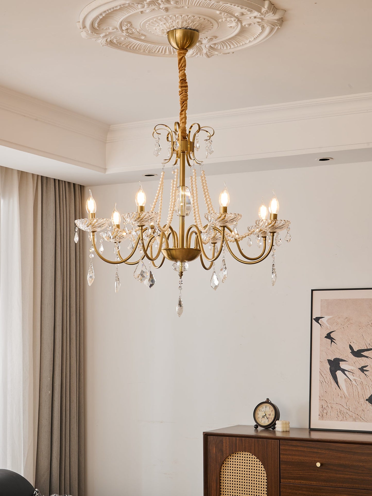 Evaria Crystal Pearl Chandelier - YIOSI