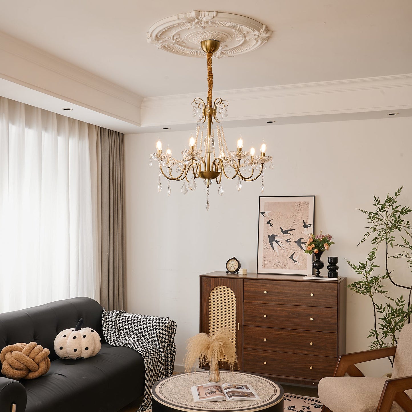 Evaria Crystal Pearl Chandelier - YIOSI