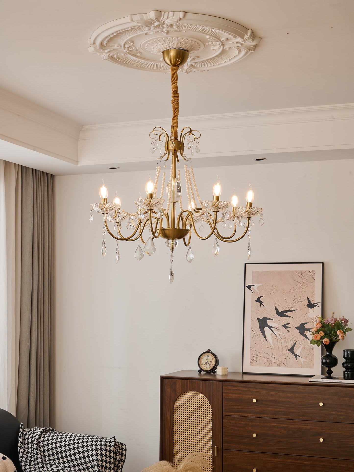 Evaria Crystal Pearl Chandelier - YIOSI