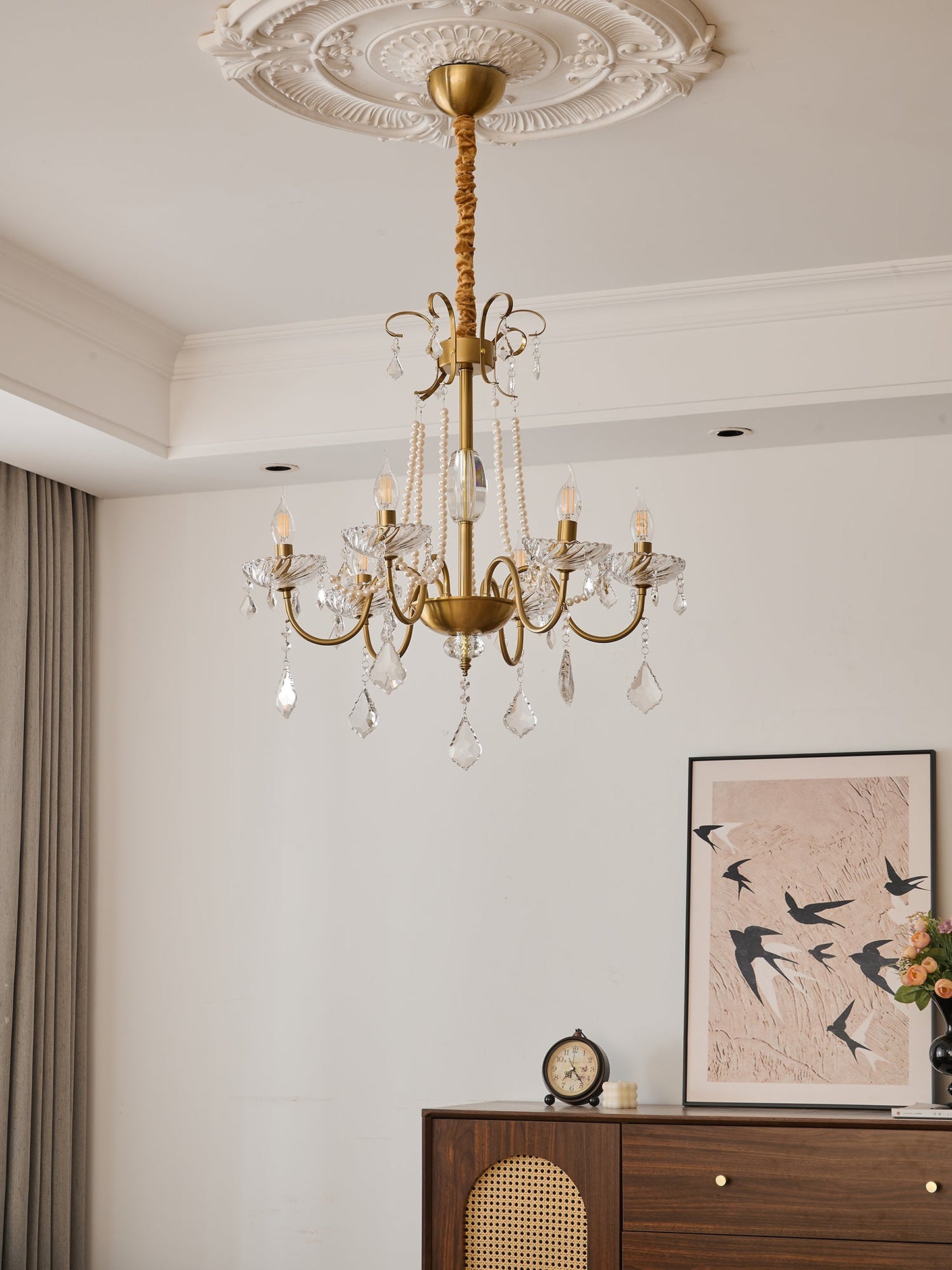 Evaria Crystal Pearl Chandelier - YIOSI