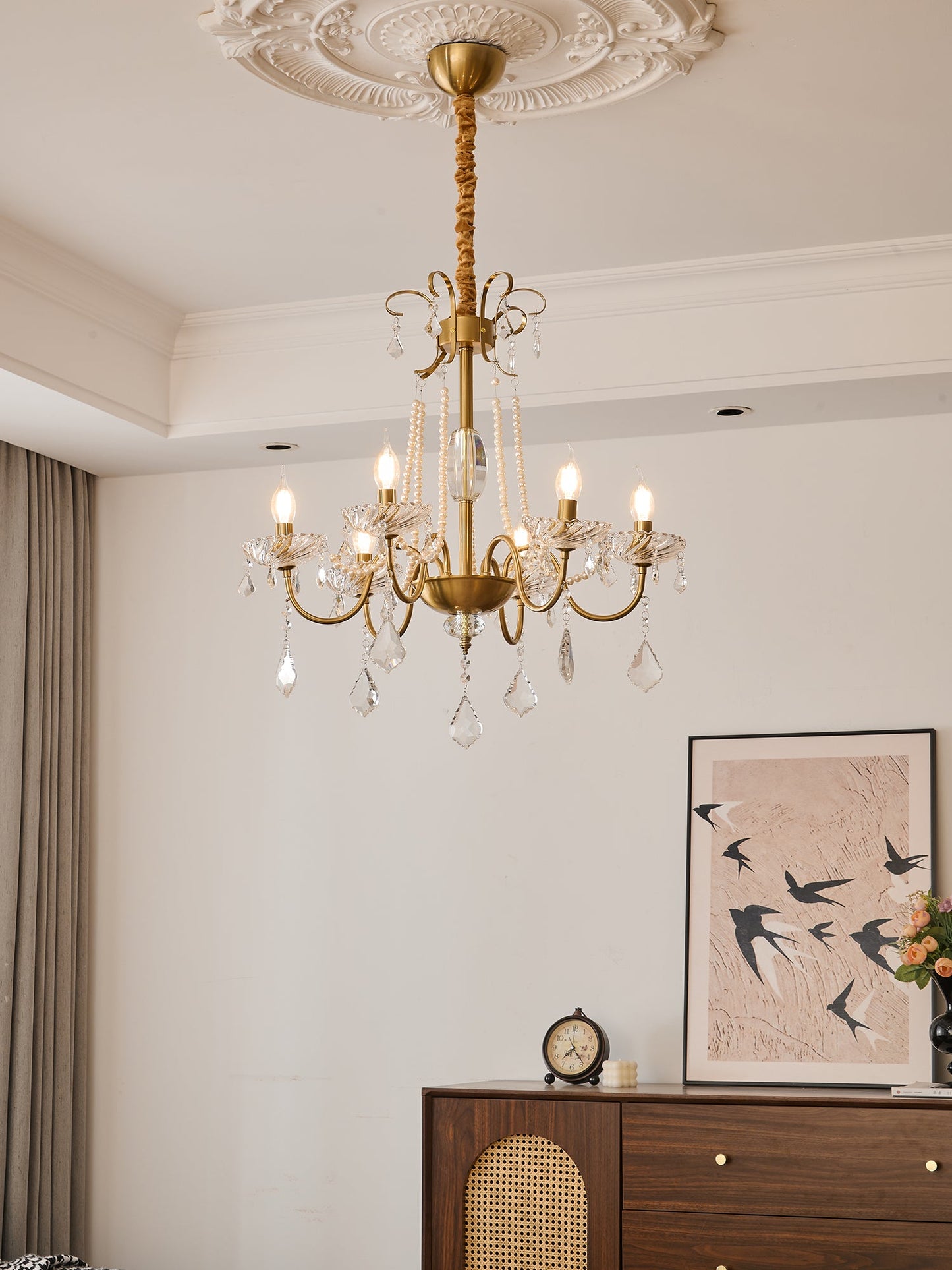 Evaria Crystal Pearl Chandelier - YIOSI