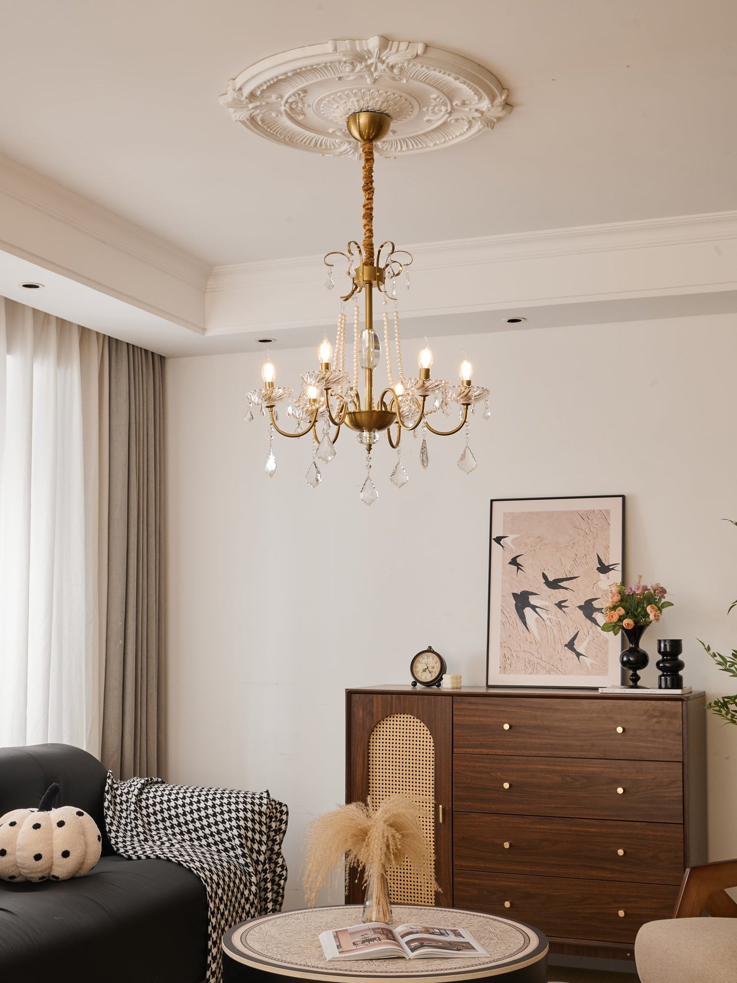 Evaria Crystal Pearl Chandelier - YIOSI