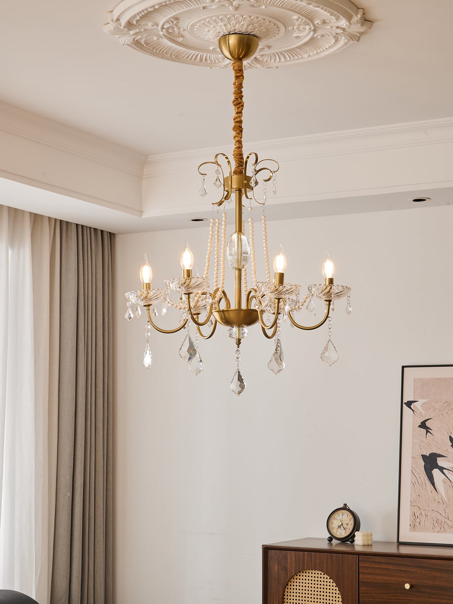 Evaria Crystal Pearl Chandelier - YIOSI