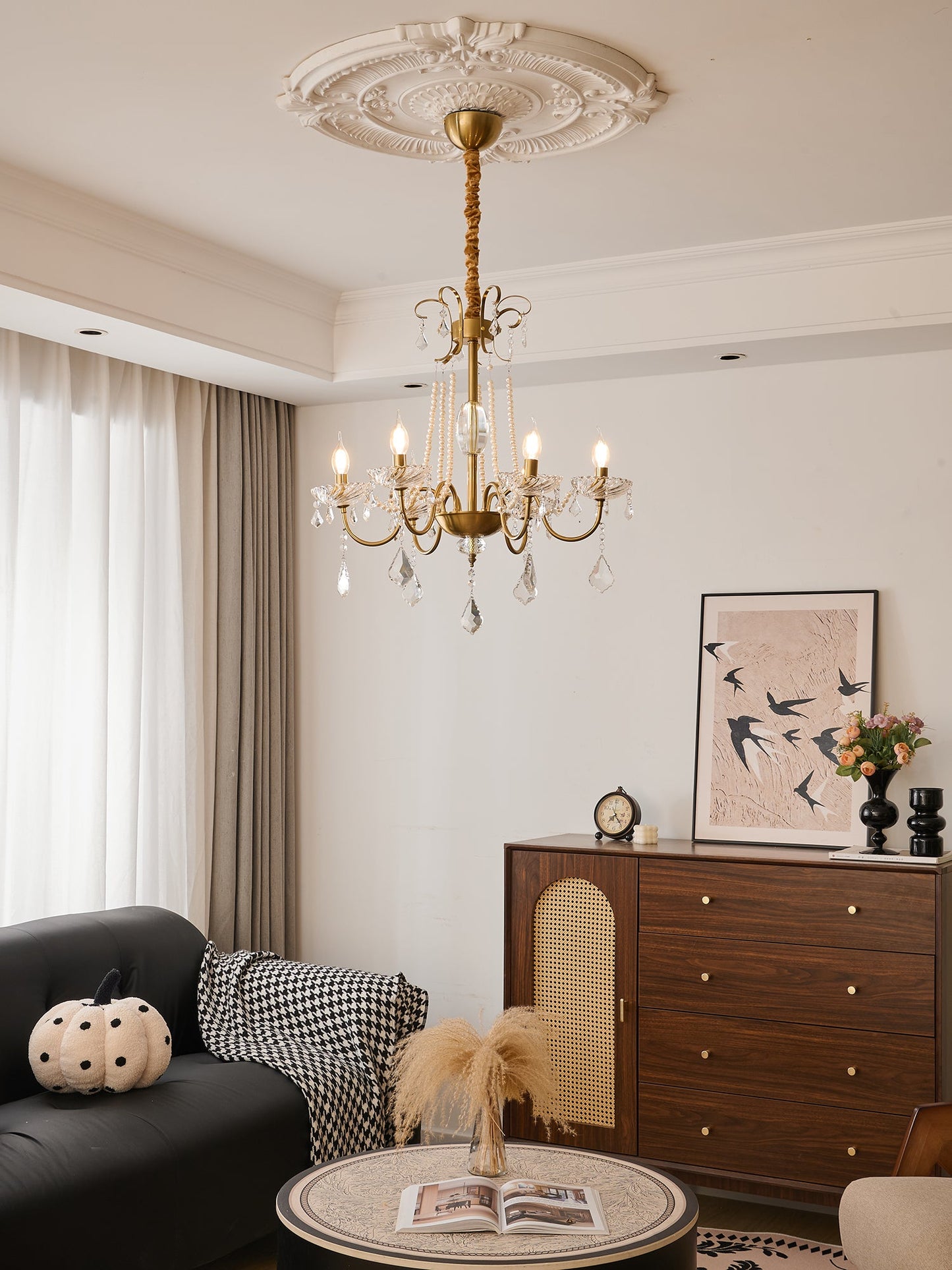 Evaria Crystal Pearl Chandelier - YIOSI