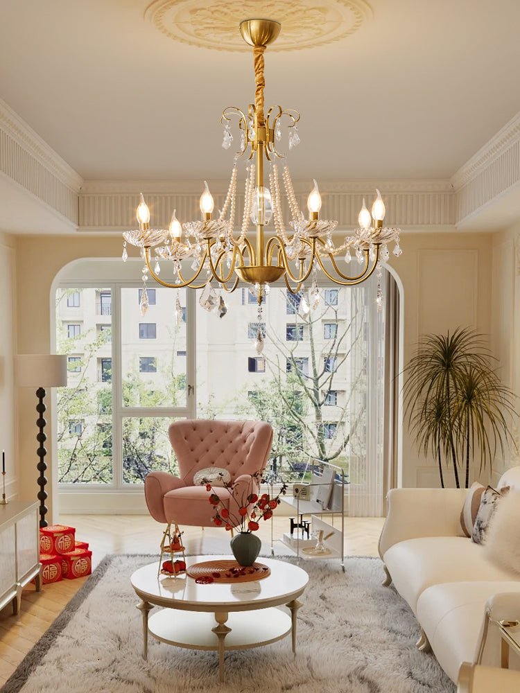 Evaria Crystal Pearl Chandelier - YIOSI