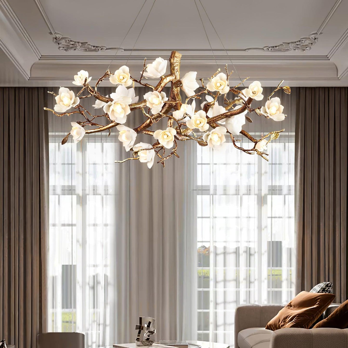 Flower Bloom Branch Brass Chandelier - YIOSI