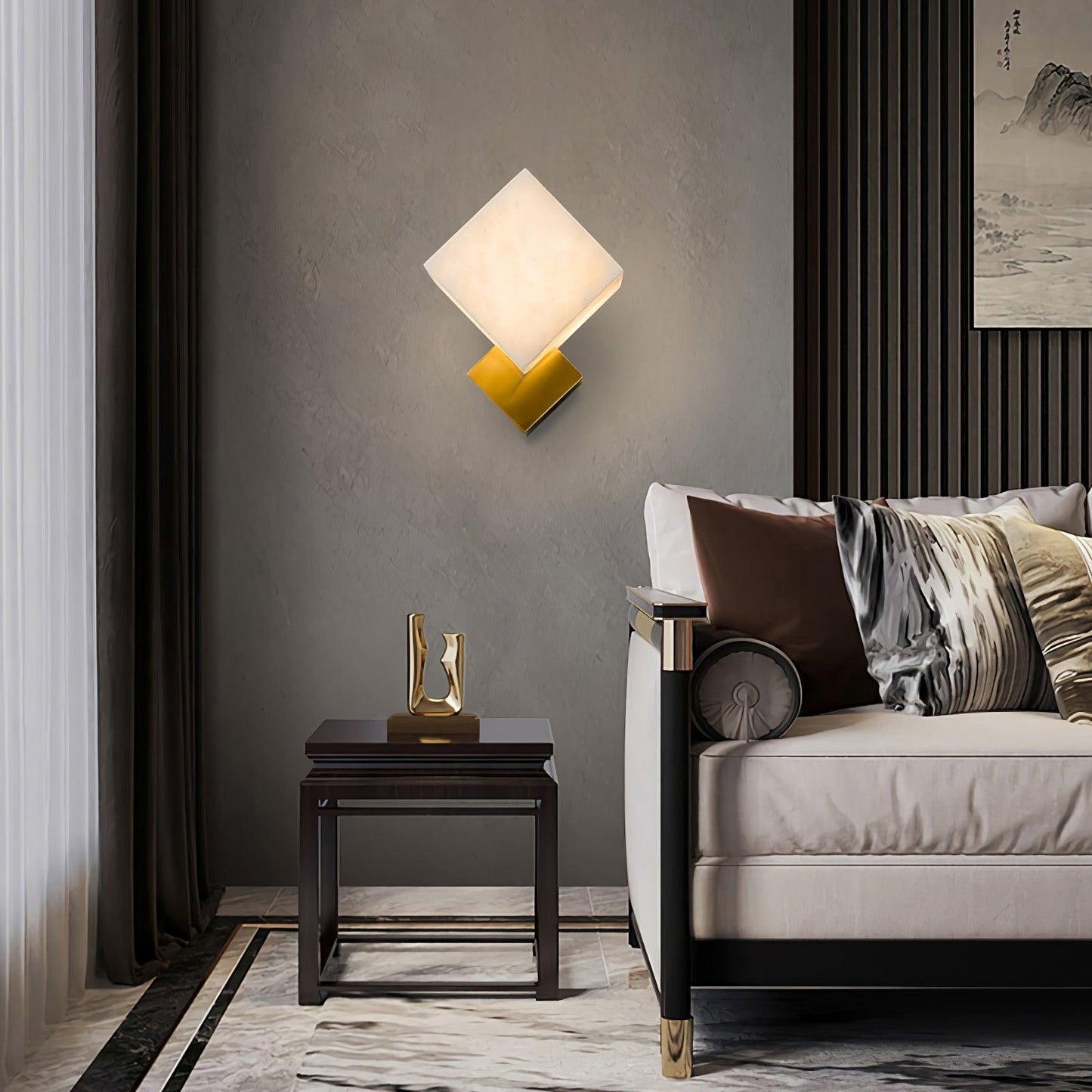 Art Deco Brass & White Alabaster Wall Sconce – Gatsby Glam
