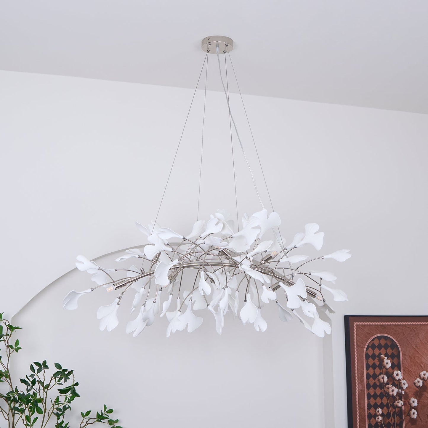 Gingko Chandelier N Luxury Ceramic Leaf Ceiling Light Gold White Nickel Finish