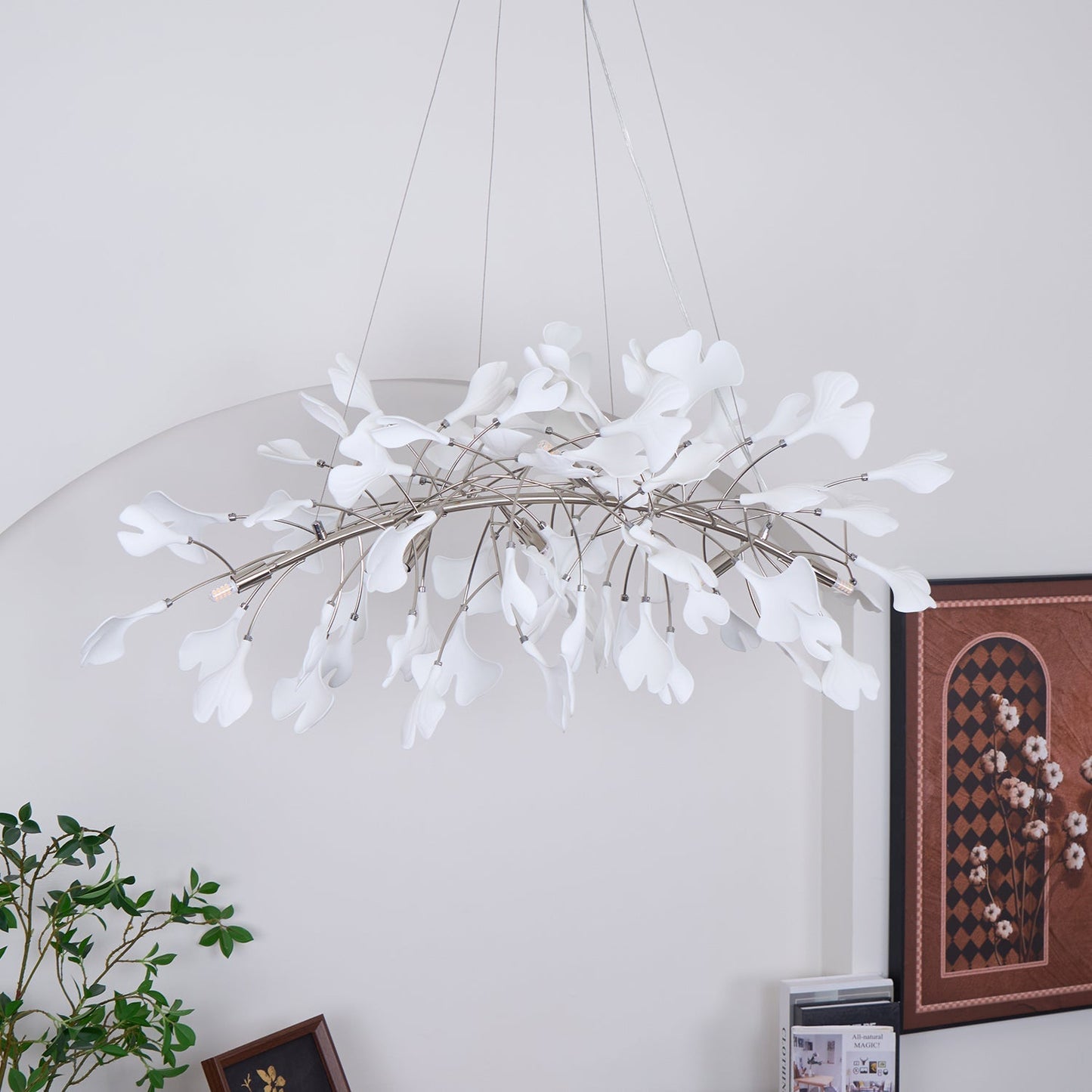 Gingko Chandelier N Luxury Ceramic Leaf Ceiling Light Gold White Nickel Finish