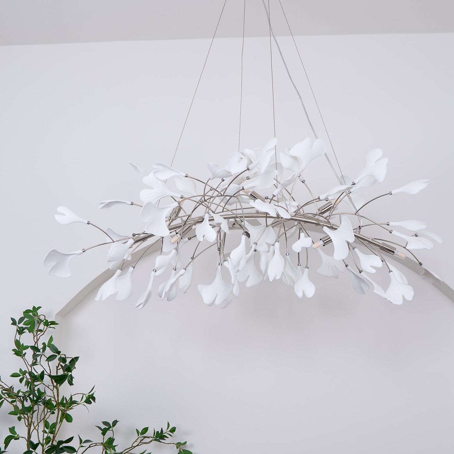 Gingko Chandelier N Luxury Ceramic Leaf Ceiling Light Gold White Nickel Finish