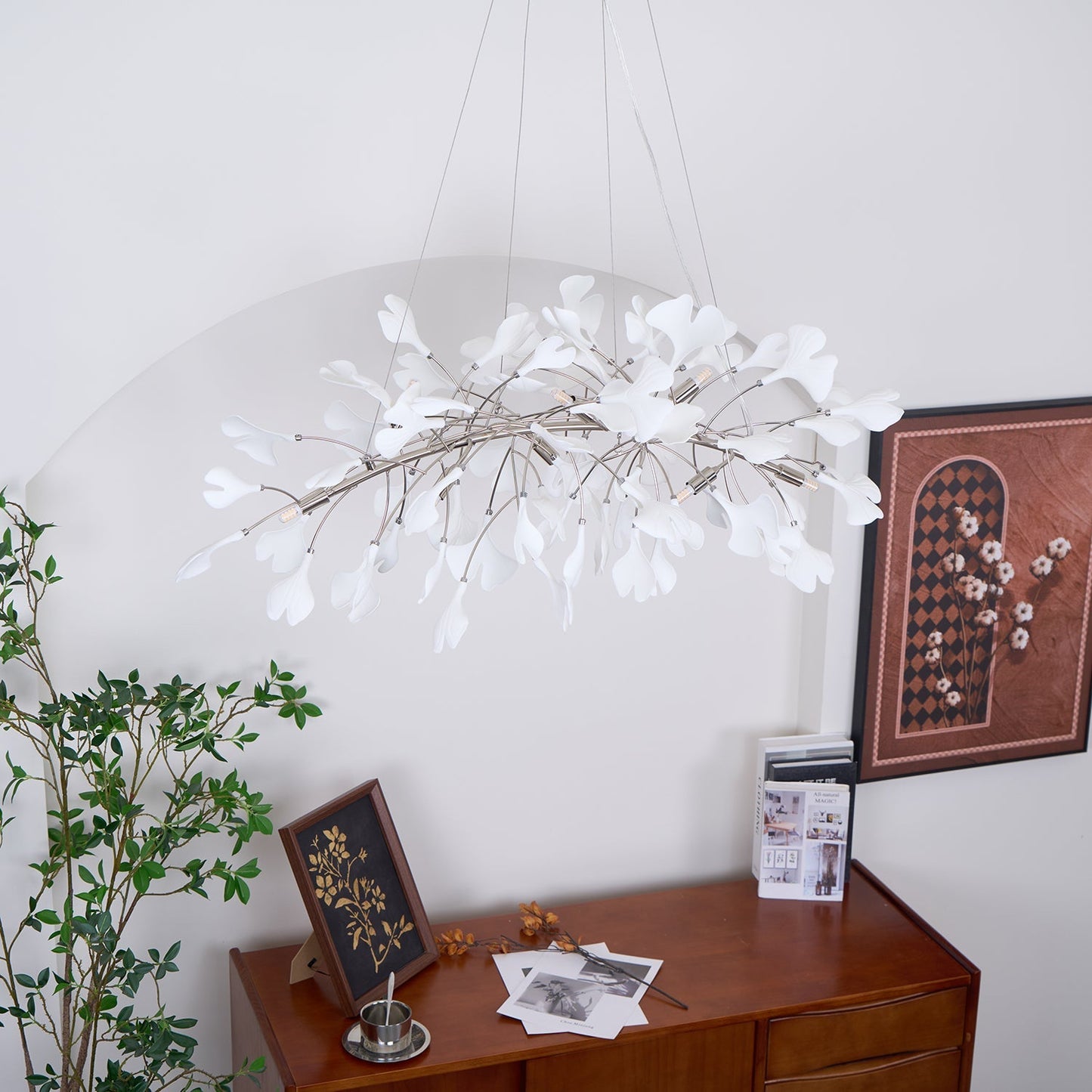 Gingko Chandelier N Luxury Ceramic Leaf Ceiling Light Gold White Nickel Finish