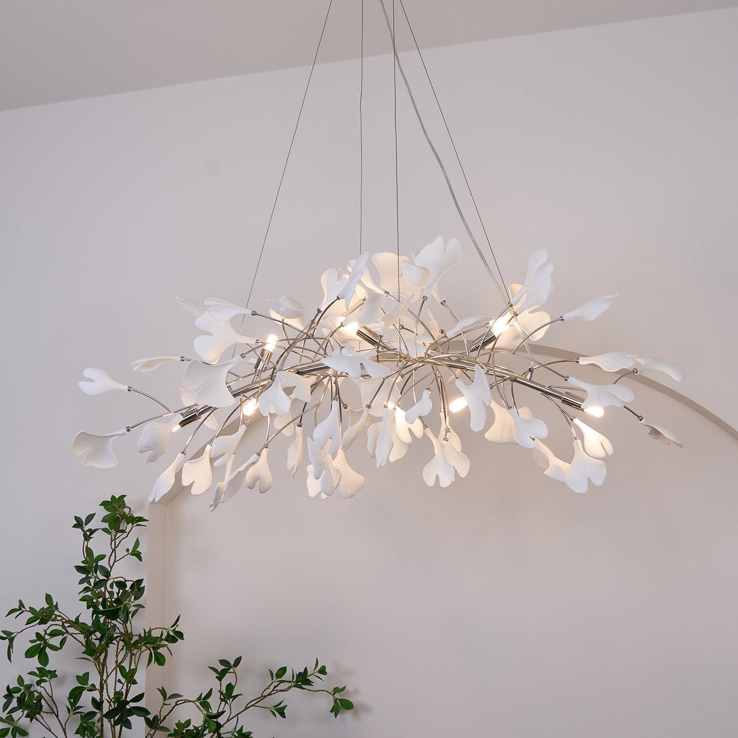 Gingko Chandelier N Luxury Ceramic Leaf Ceiling Light Gold White Nickel Finish