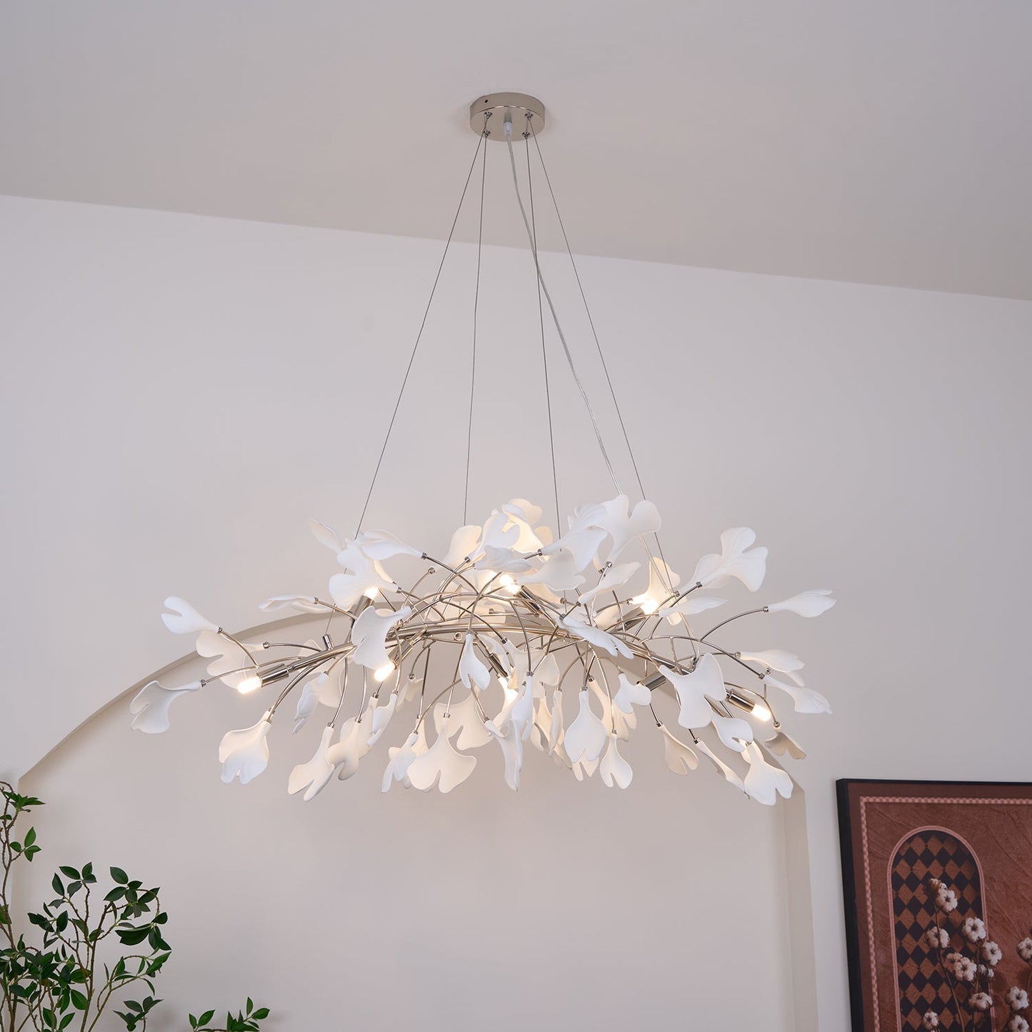 Gingko Chandelier N Luxury Ceramic Leaf Ceiling Light Gold White Nickel Finish