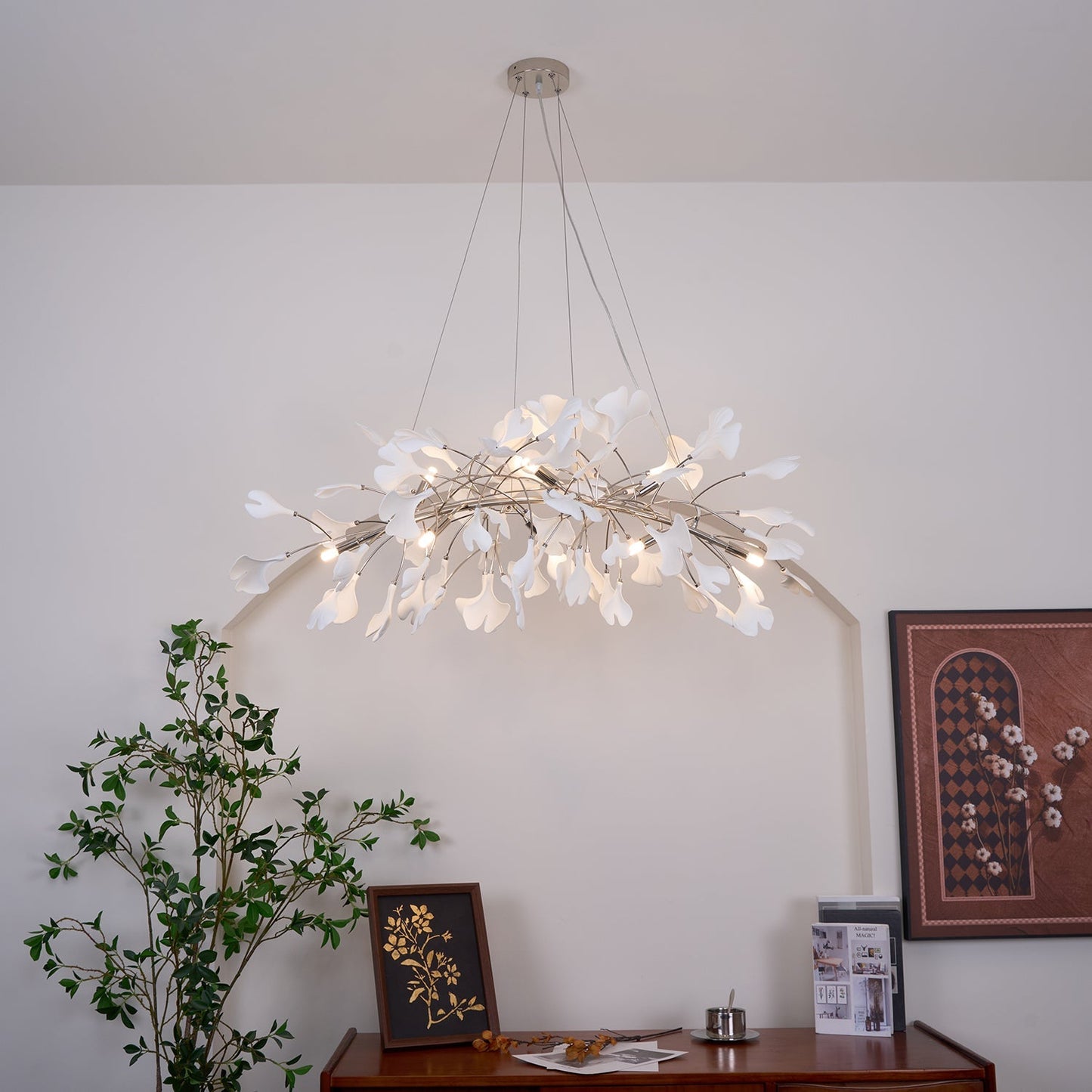 Gingko Chandelier N Luxury Ceramic Leaf Ceiling Light Gold White Nickel Finish