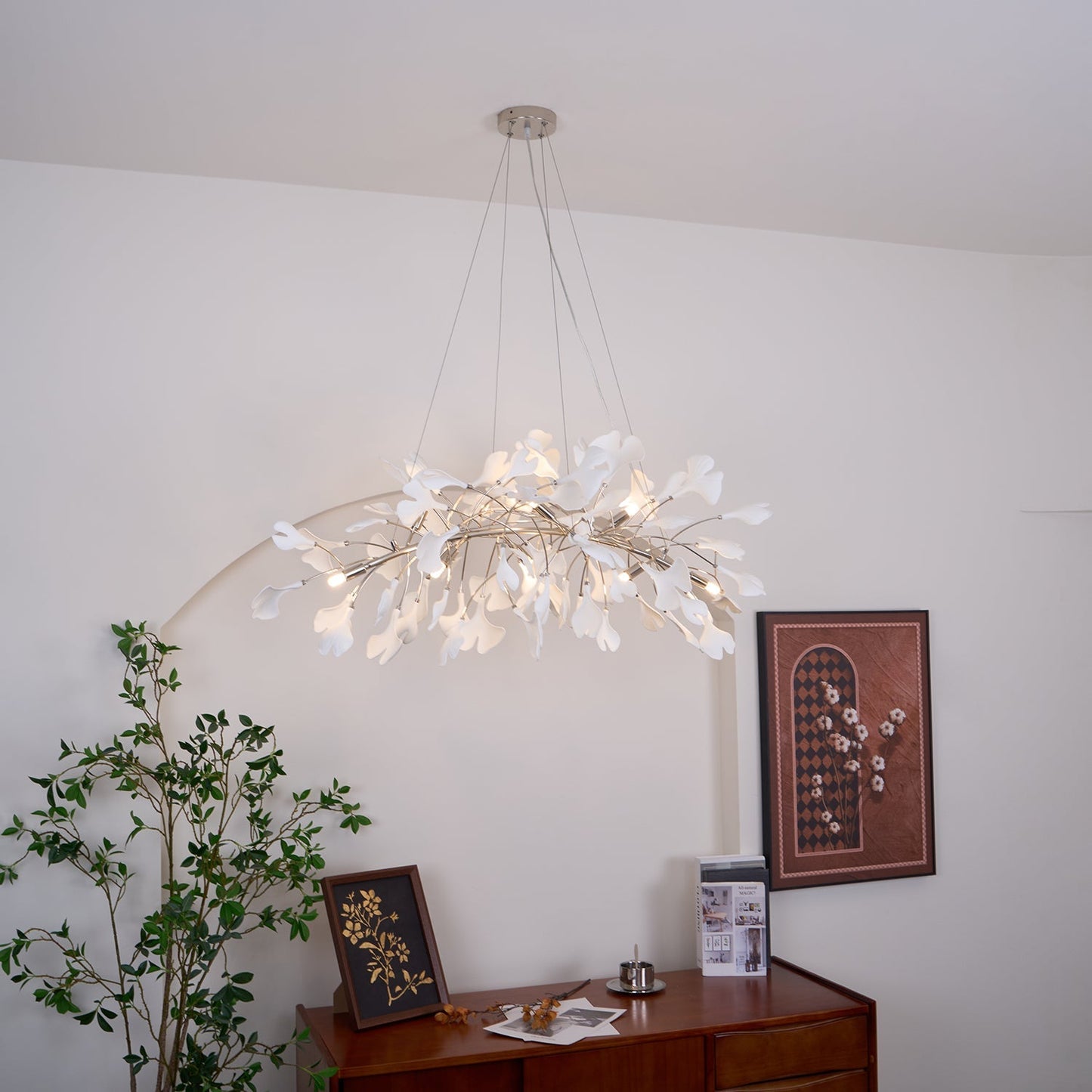 Gingko Chandelier N Luxury Ceramic Leaf Ceiling Light Gold White Nickel Finish